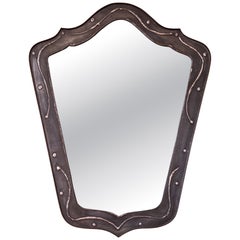 Brutalist Metal & Pewter Wall Mirror with Soldered Decoration, France 1970s