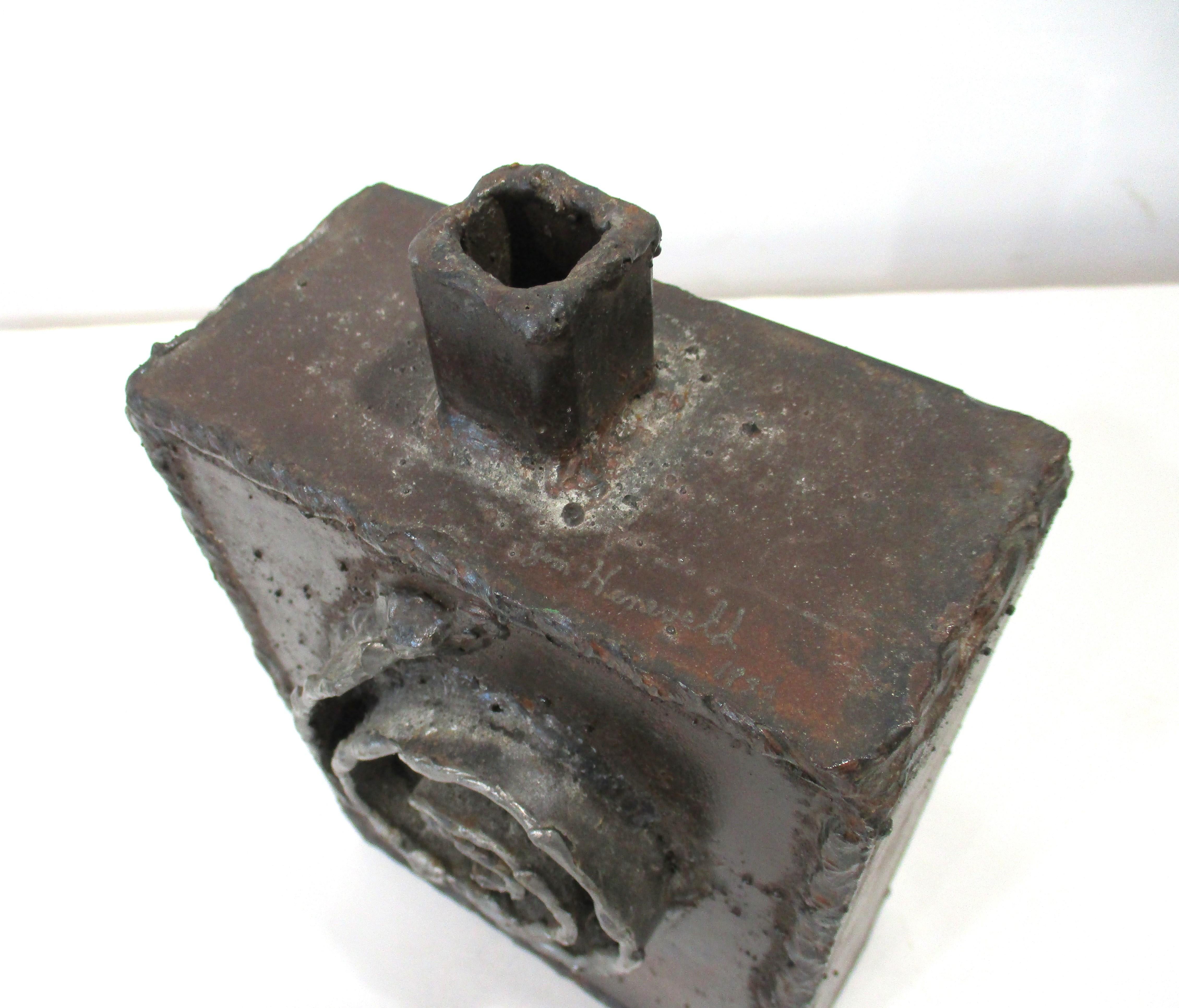 20th Century Paul Evans styled Brutalist Metal Sculptural Vase by Jim Heneveld For Sale