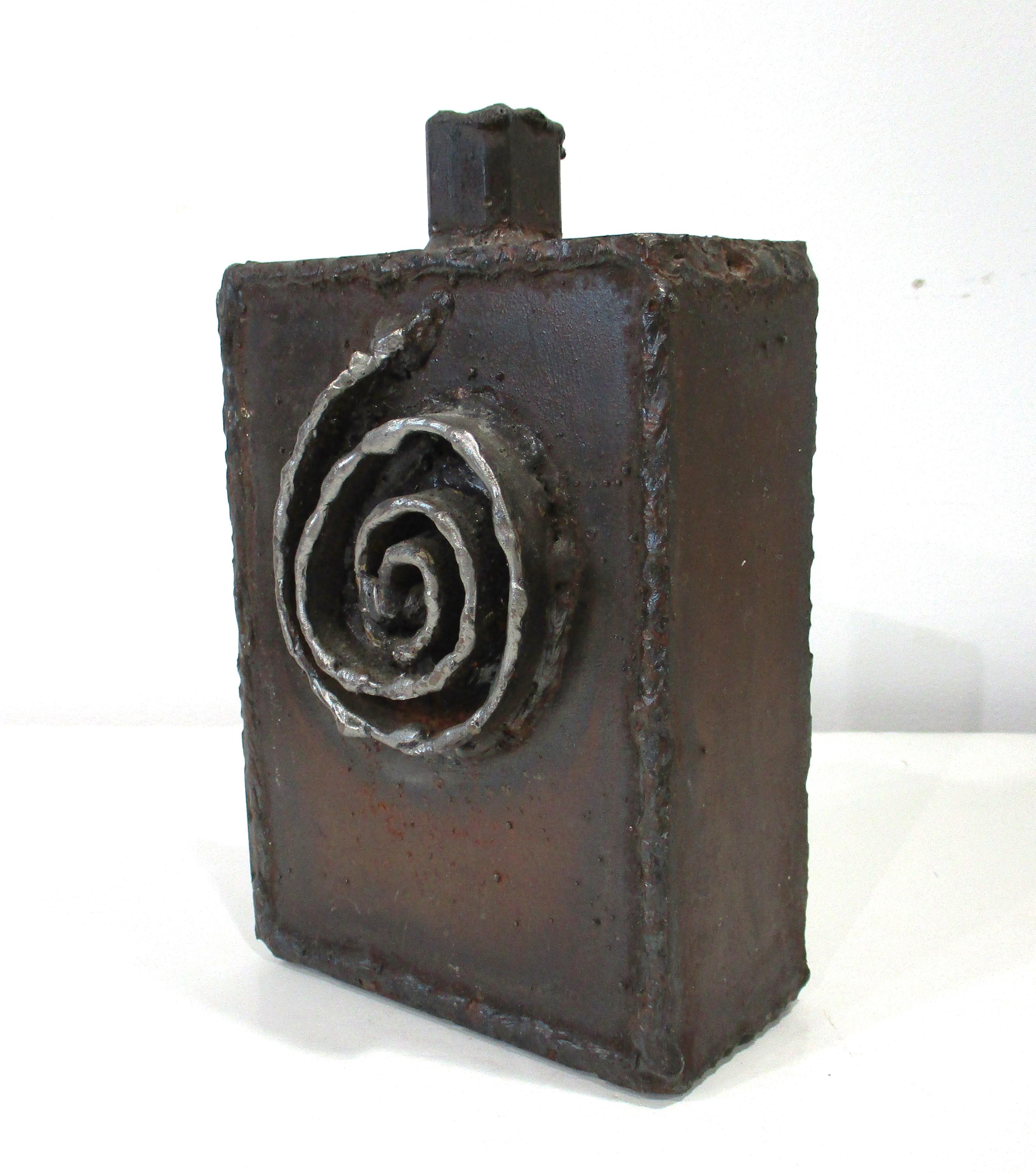 Paul Evans styled Brutalist Metal Sculptural Vase by Jim Heneveld For Sale 1