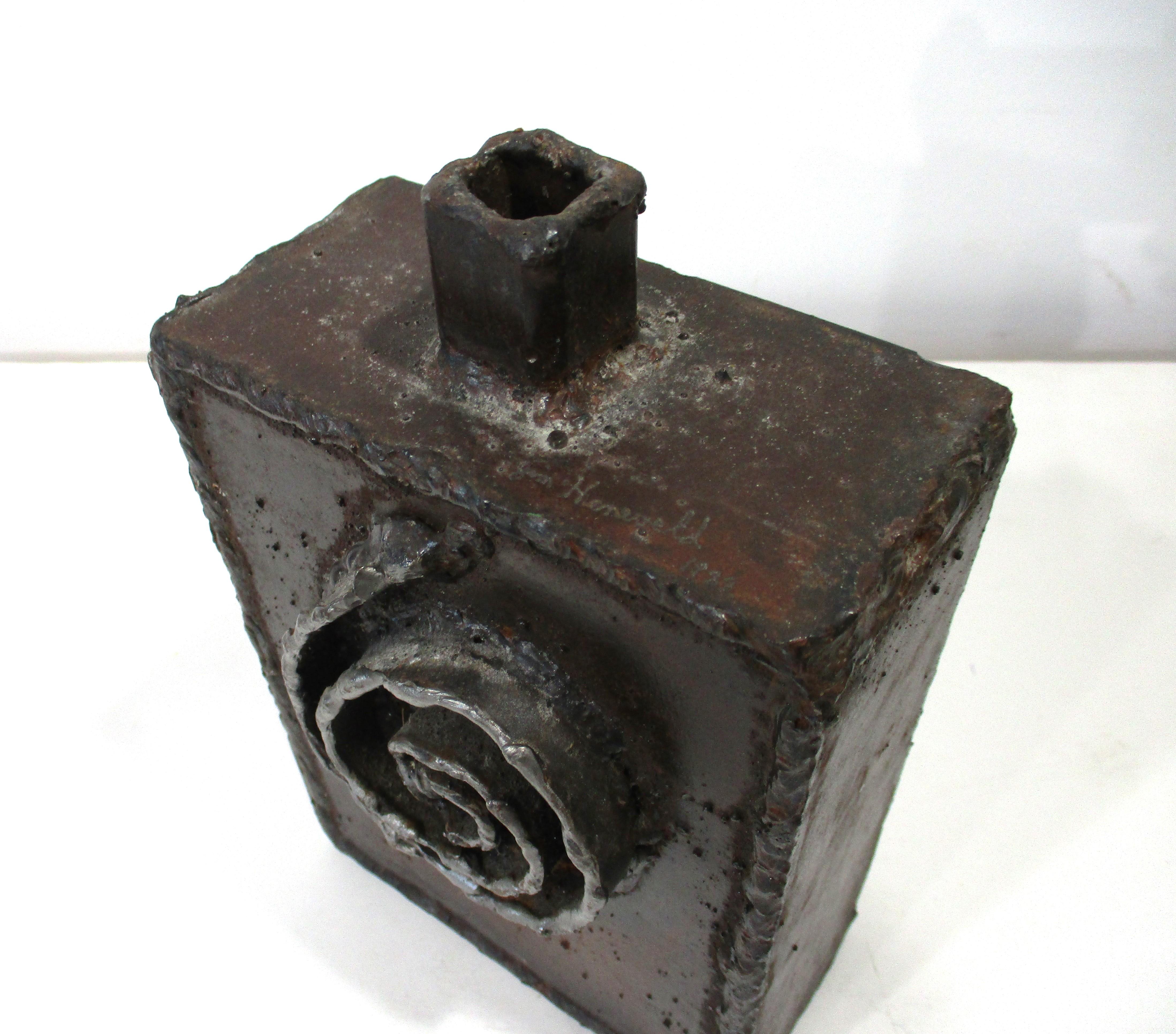 Paul Evans styled Brutalist Metal Sculptural Vase by Jim Heneveld For Sale 2