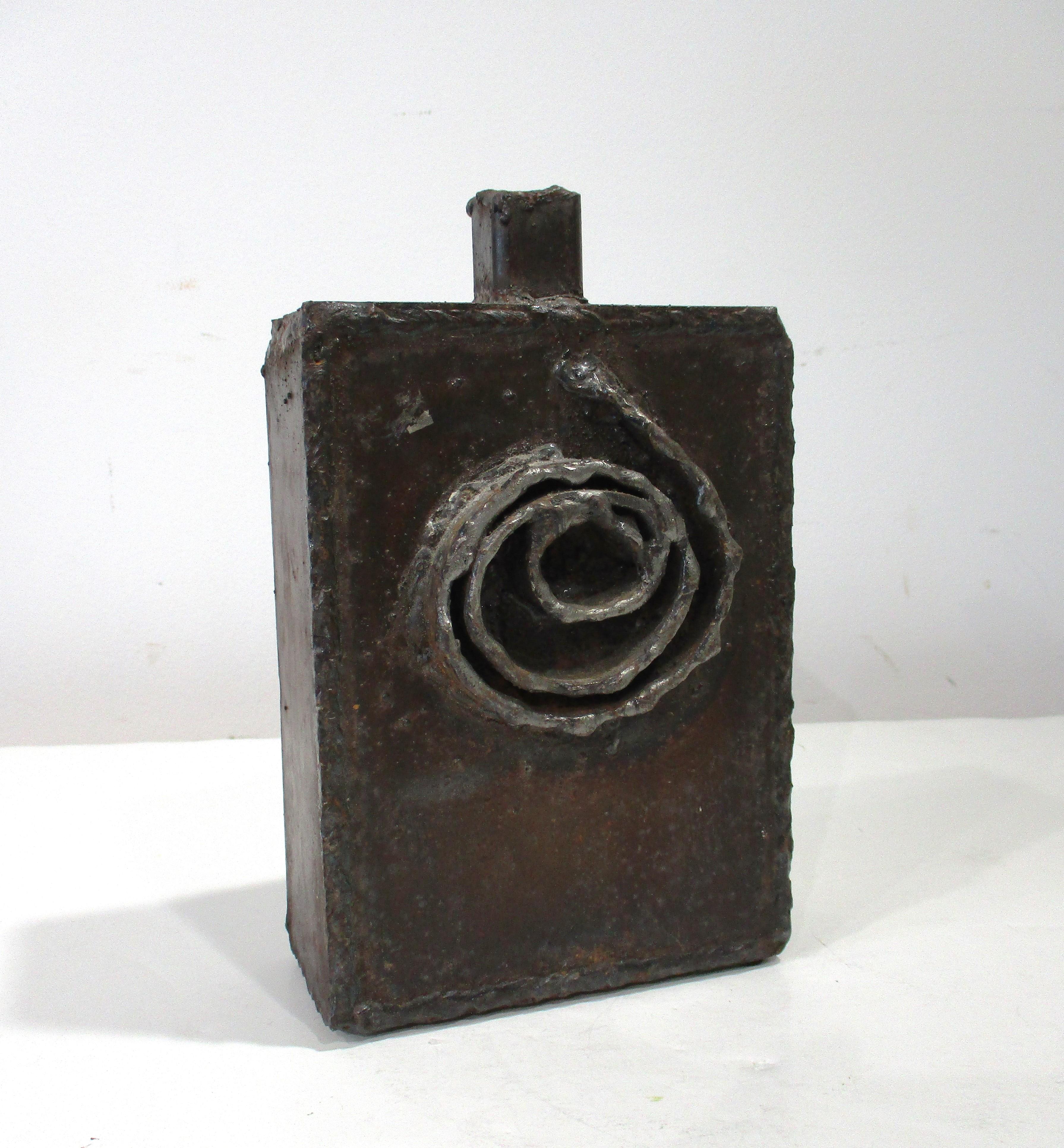 Paul Evans styled Brutalist Metal Sculptural Vase by Jim Heneveld For Sale 4