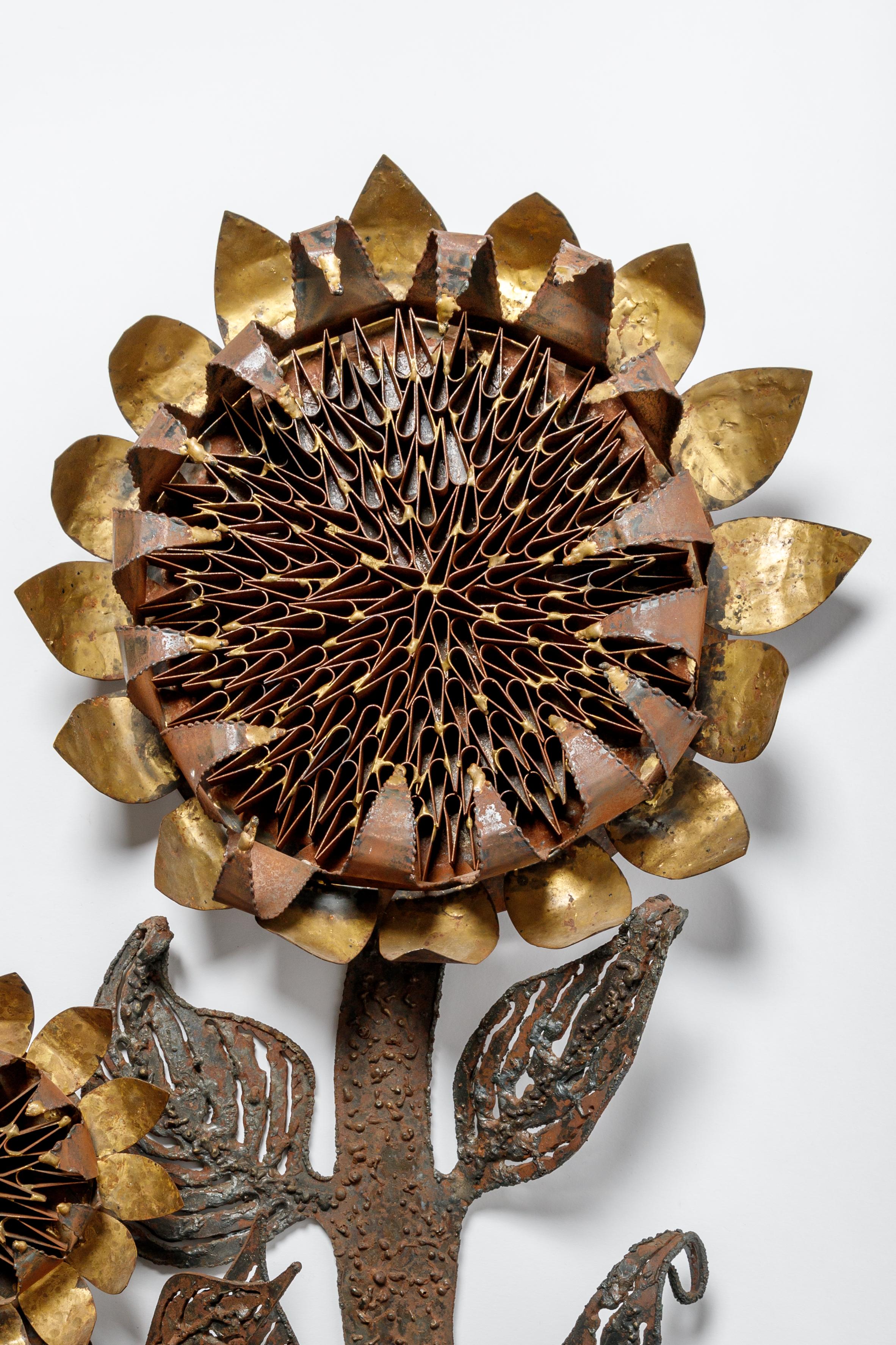 20th Century Brutalist Metal Sculpture in Sunflower Form