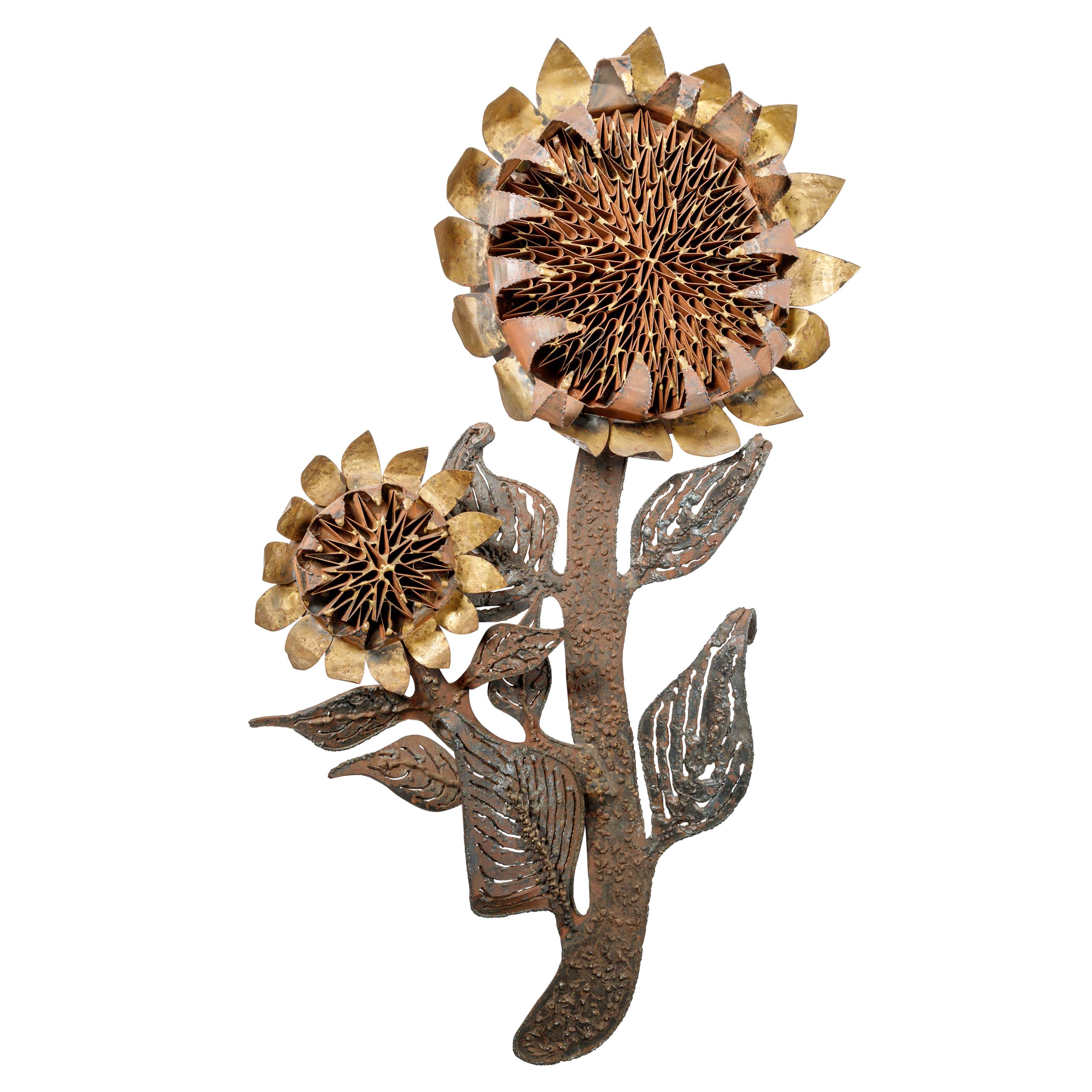 Brutalist Metal Sculpture in Sunflower Form