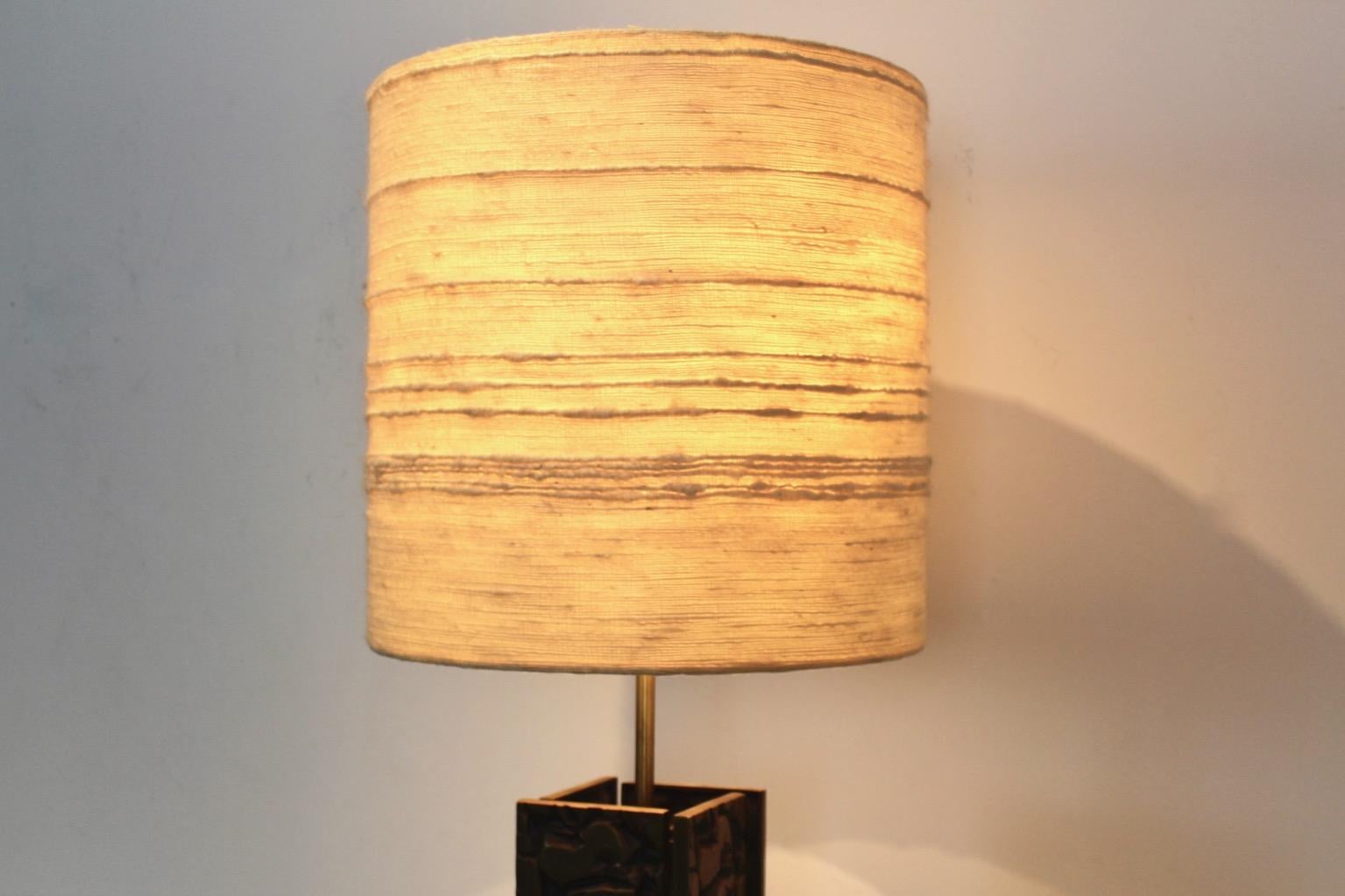 Brutalist Metal Sculptured Table Lamp with Raw Woolen Structured Shade 4
