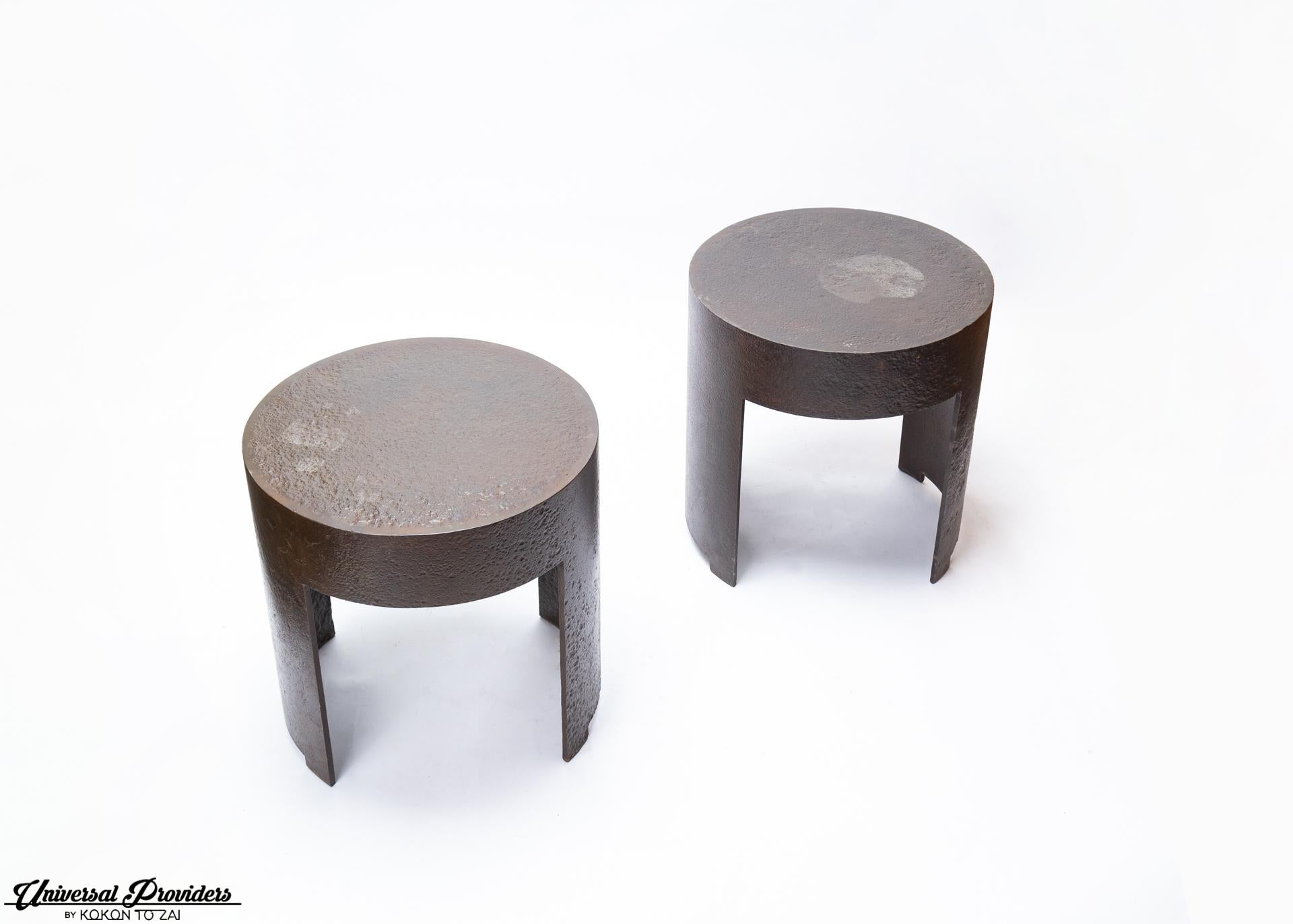 Brutalist metal side table seat by Jerome Abel Sequin.