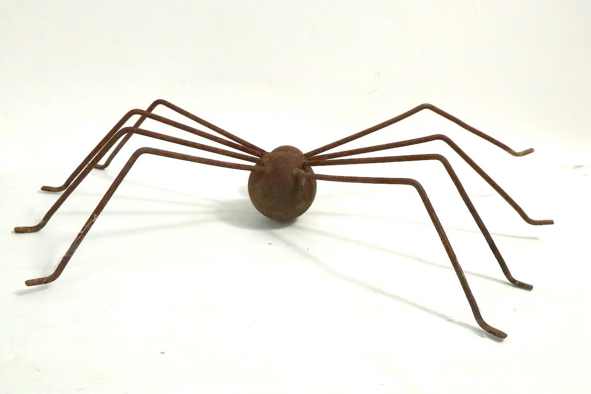 Iron Brutalist Metal Spider Sculpture