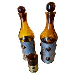 Carafe et verre mexicaine moderne brutaliste en verre emprisonn de Felipe Delfinger