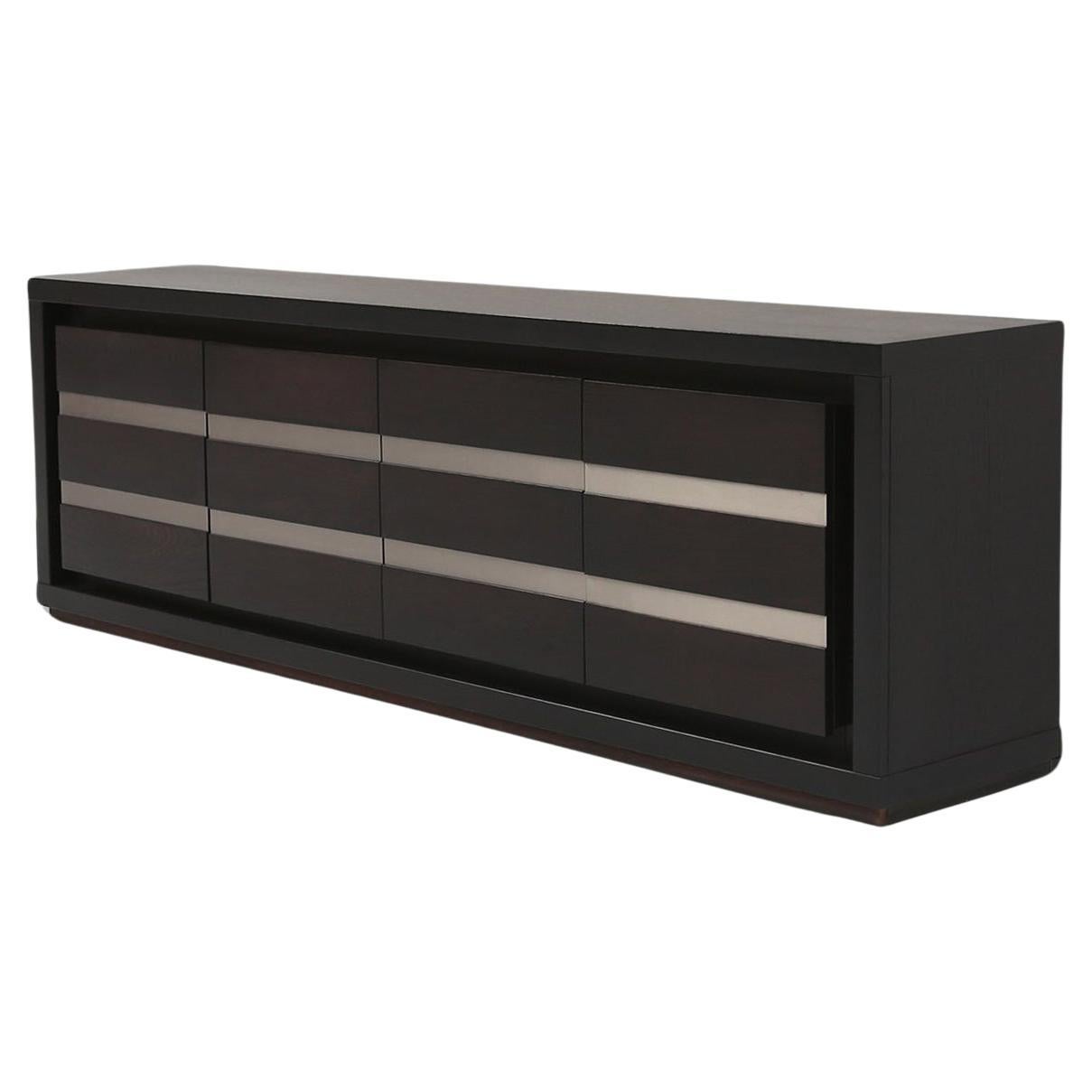 Brutalist Mid-century Belgian Black Oak Sideboard, Belgium 1970s