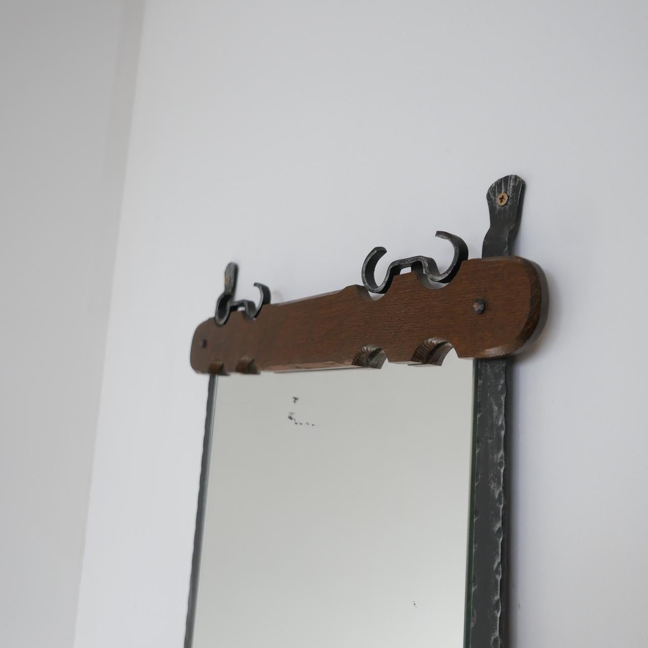 Brutalist Mid-Century Belgium Iron and Wood Mirror For Sale 4