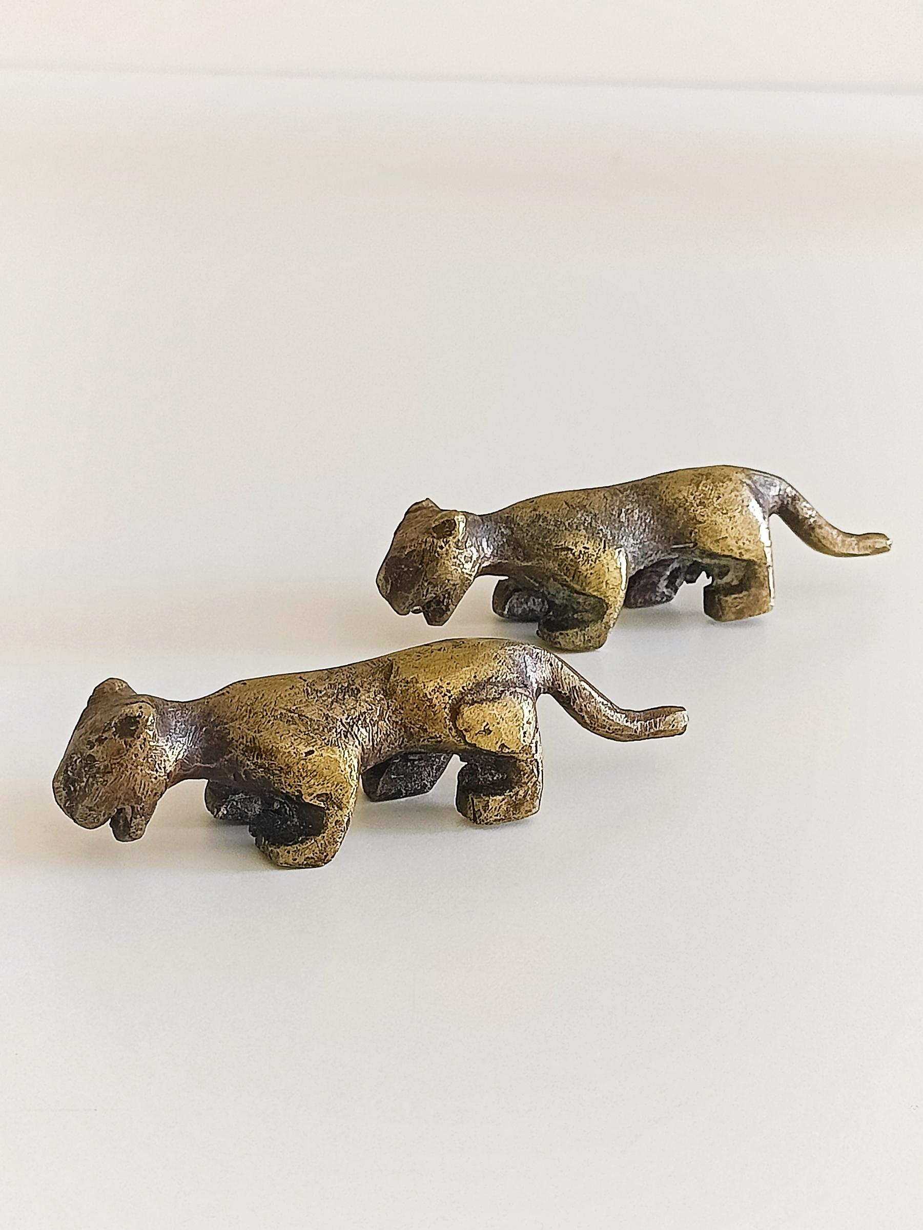 Brutalist Mid Century Modern Small Bronze Panther Sculptures, France 1950s For Sale 4