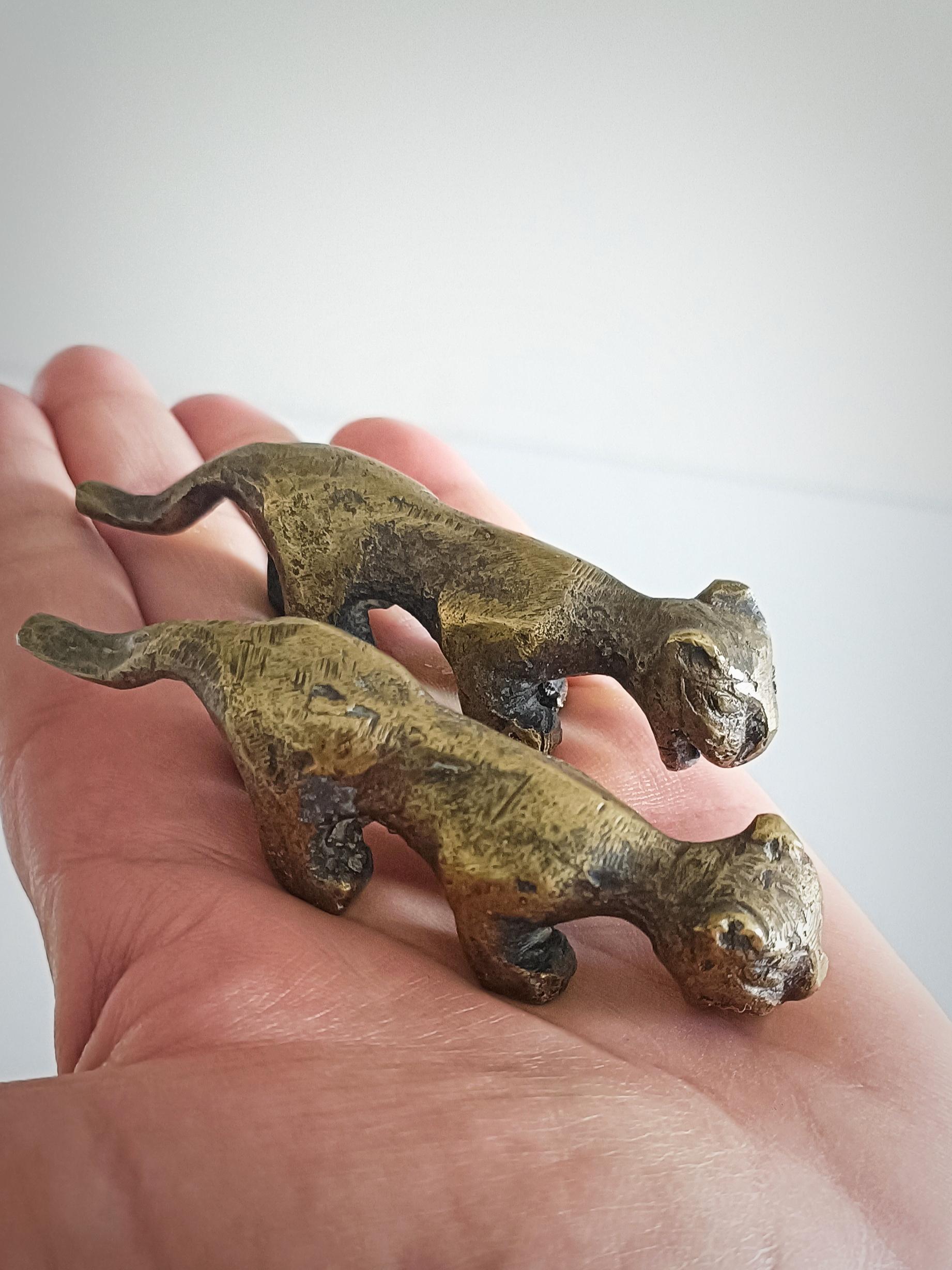 Brutalist Mid Century Modern Small Bronze Panther Sculptures, France 1950s For Sale 7