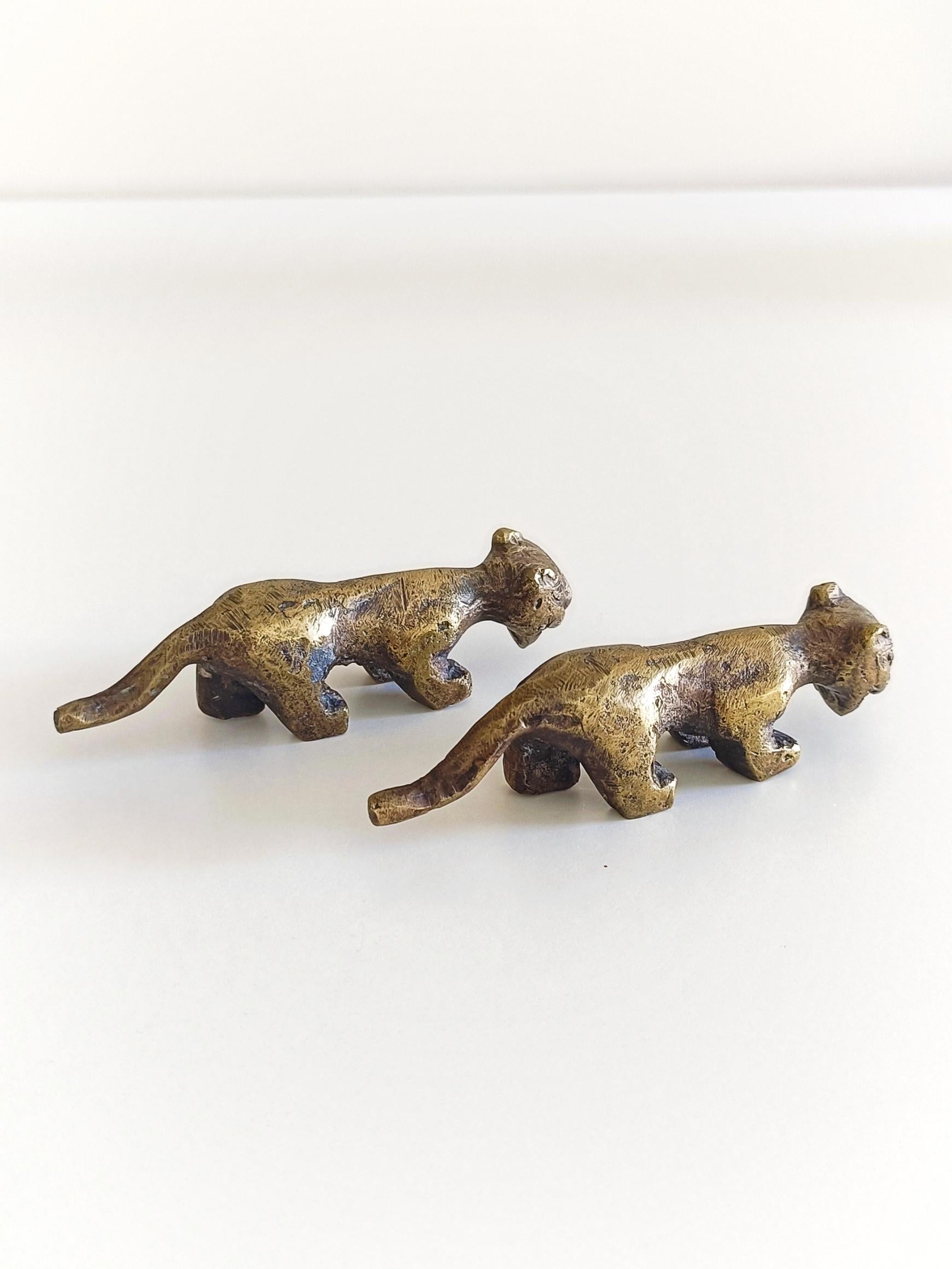 French Brutalist Mid Century Modern Small Bronze Panther Sculptures, France 1950s For Sale