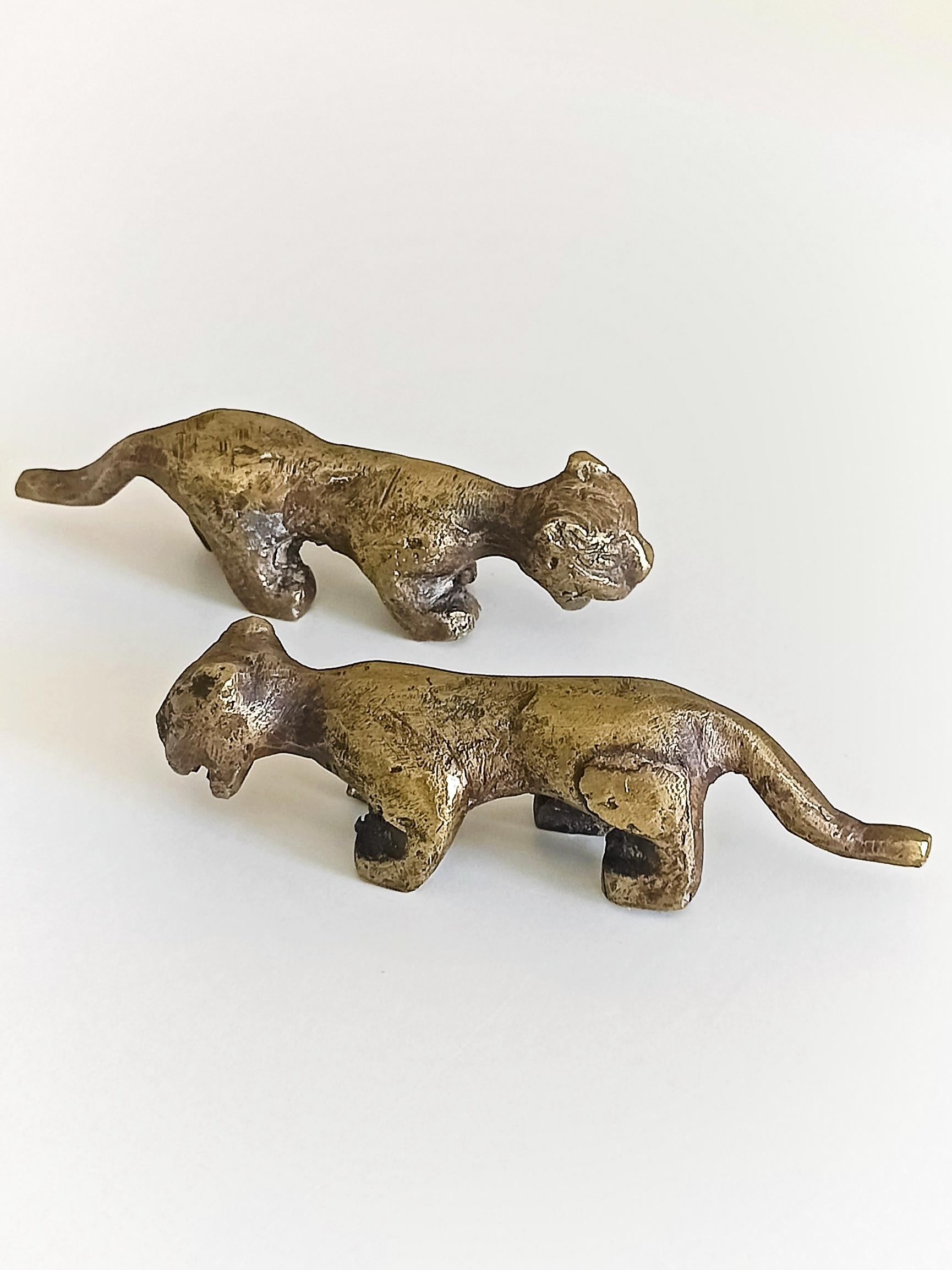 Brutalist Mid Century Modern Small Bronze Panther Sculptures, France 1950s In Excellent Condition For Sale In Valencia, VC