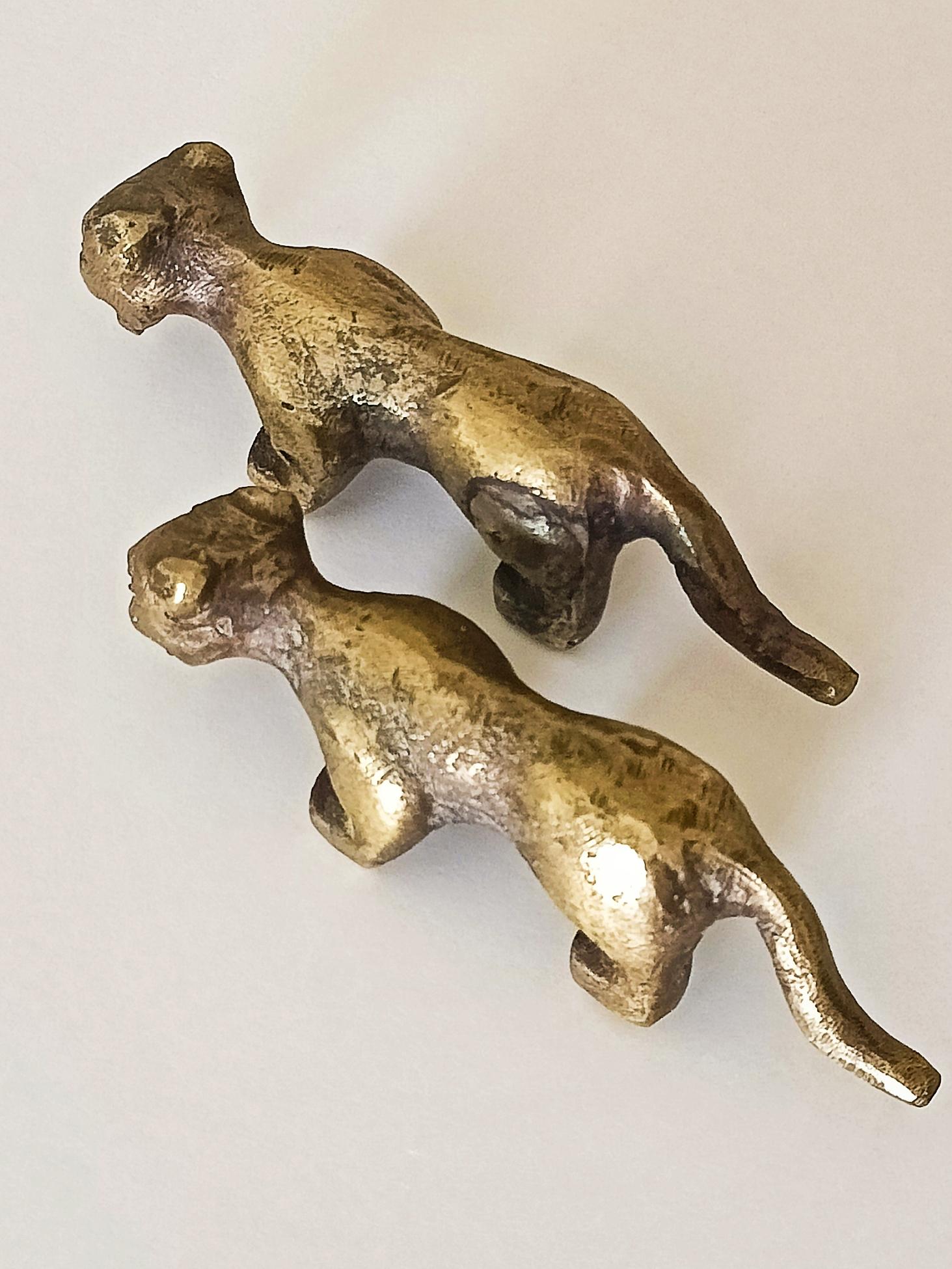 20th Century Brutalist Mid Century Modern Small Bronze Panther Sculptures, France 1950s For Sale