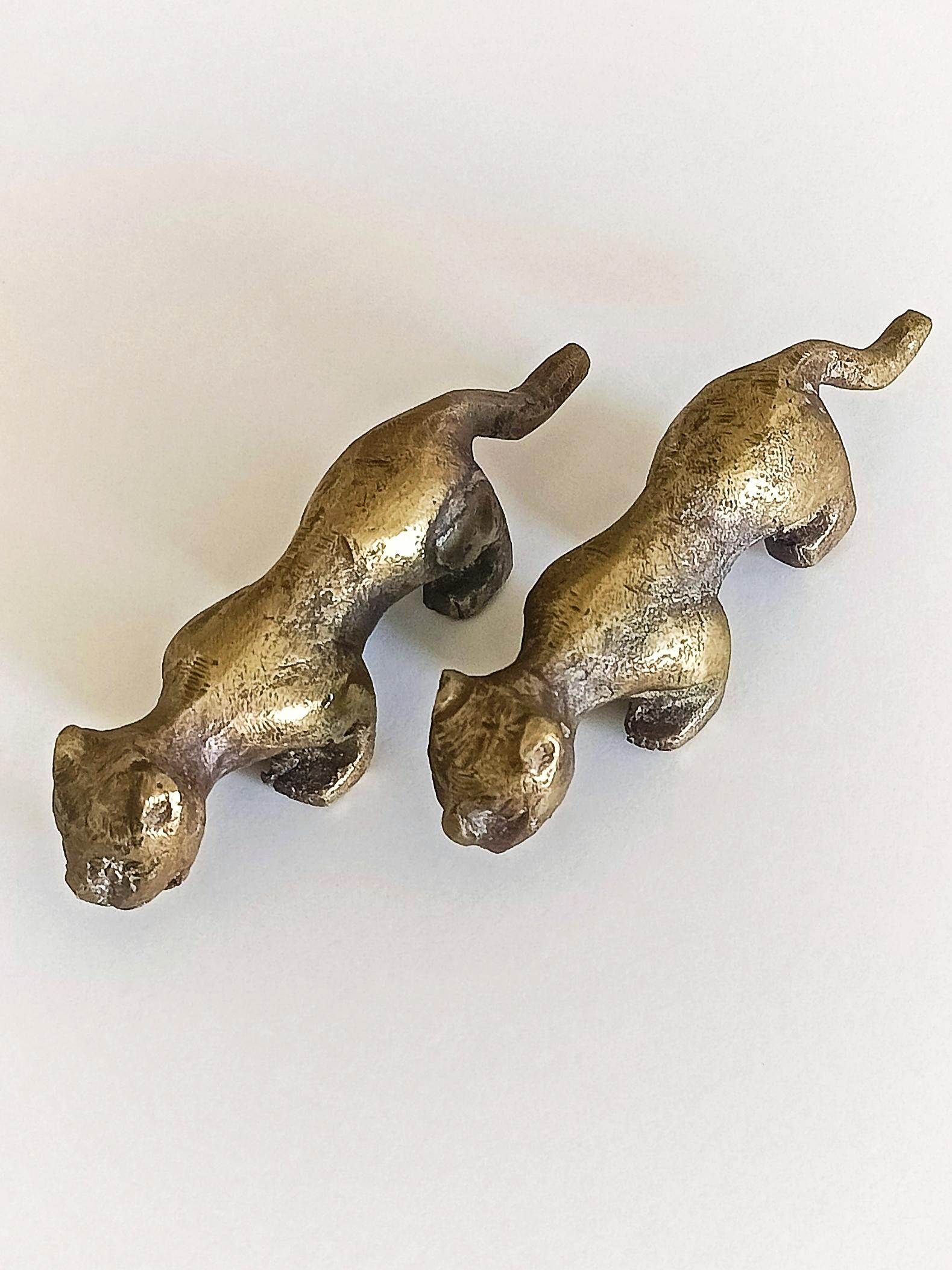 Brutalist Mid Century Modern Small Bronze Panther Sculptures, France 1950s For Sale 1