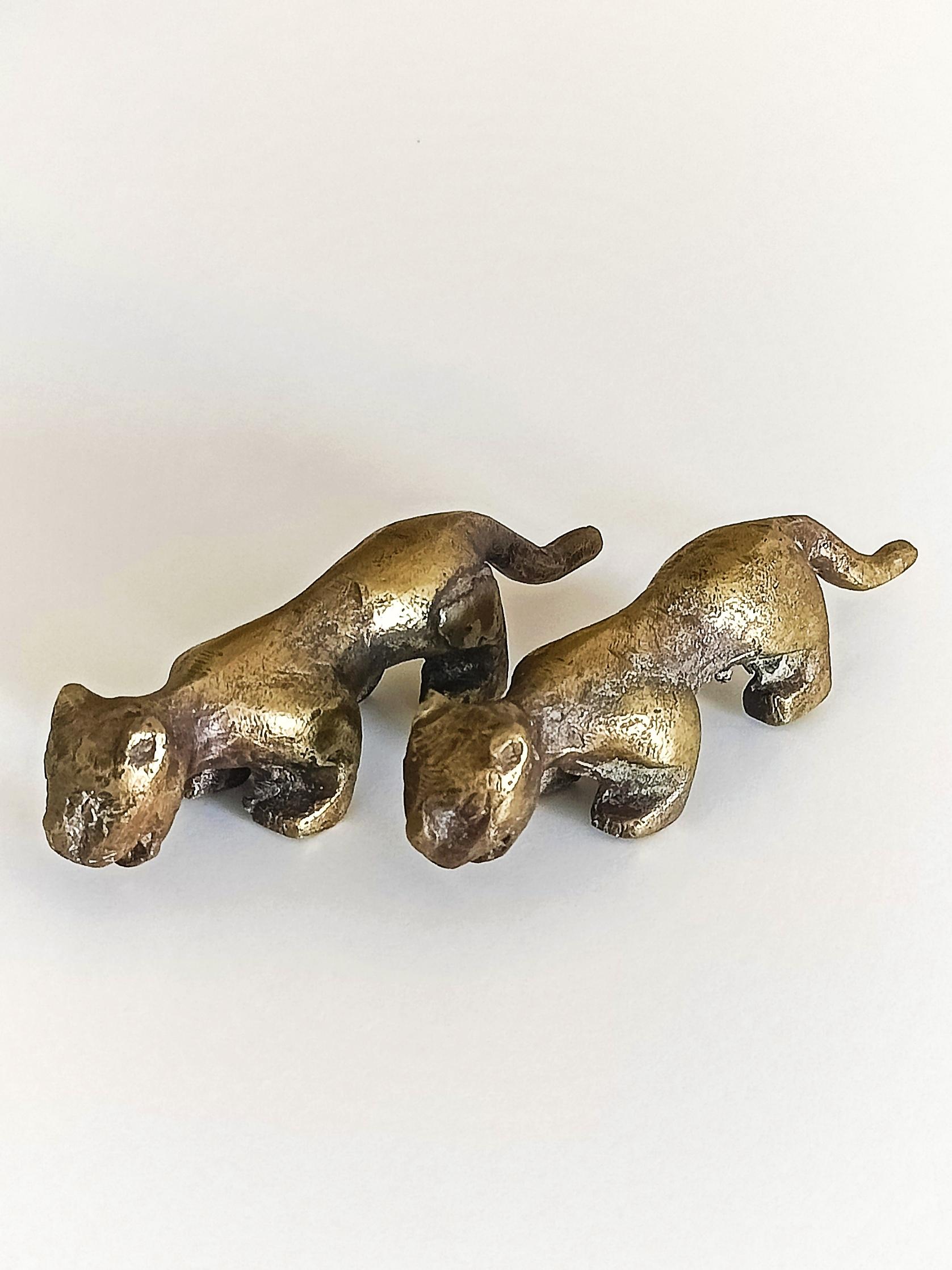 Brutalist Mid Century Modern Small Bronze Panther Sculptures, France 1950s For Sale 2