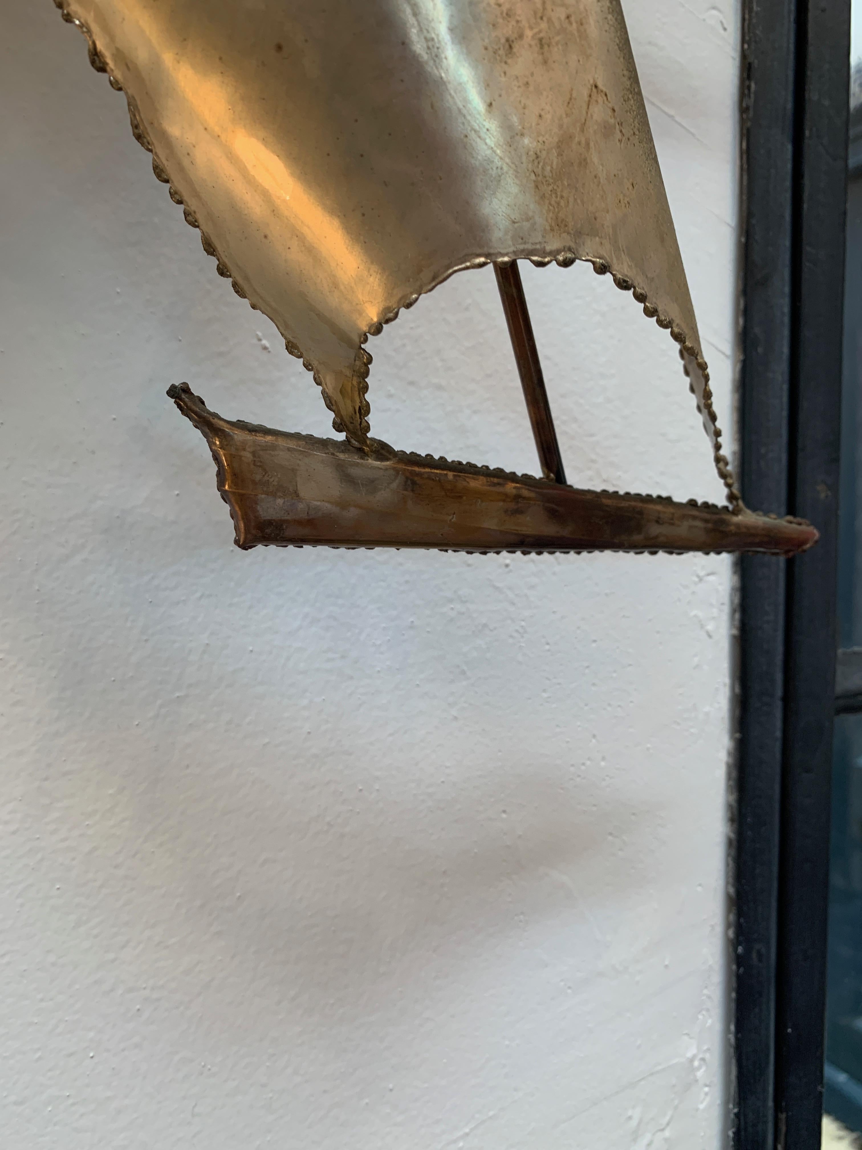 20th Century Brutalist Midcentury Copper and Brass Sail Boat Fleet Wall Sculpture