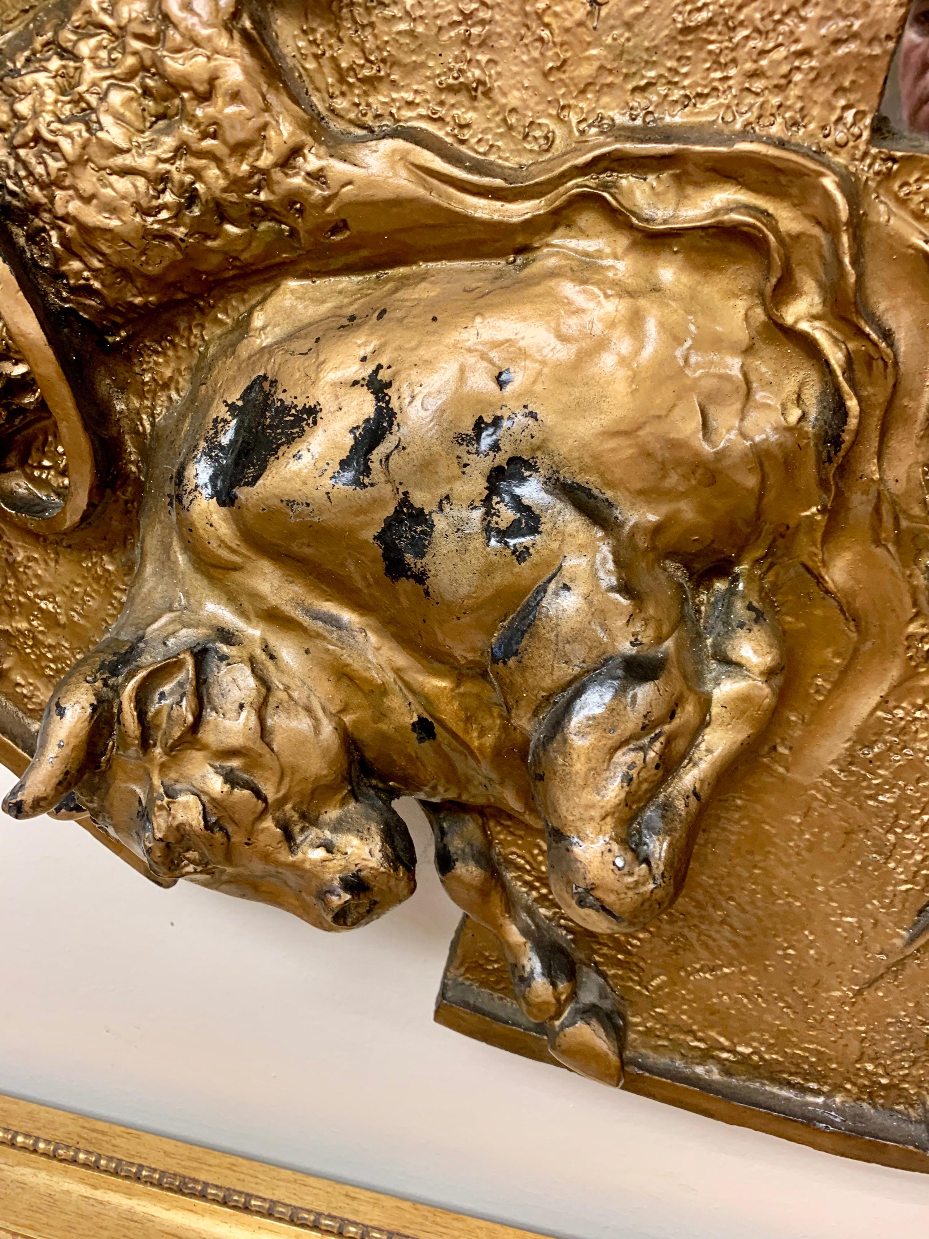 Brutalist Round Gold Midcentury Greek Zodiac Finesse Relief Mirror 5