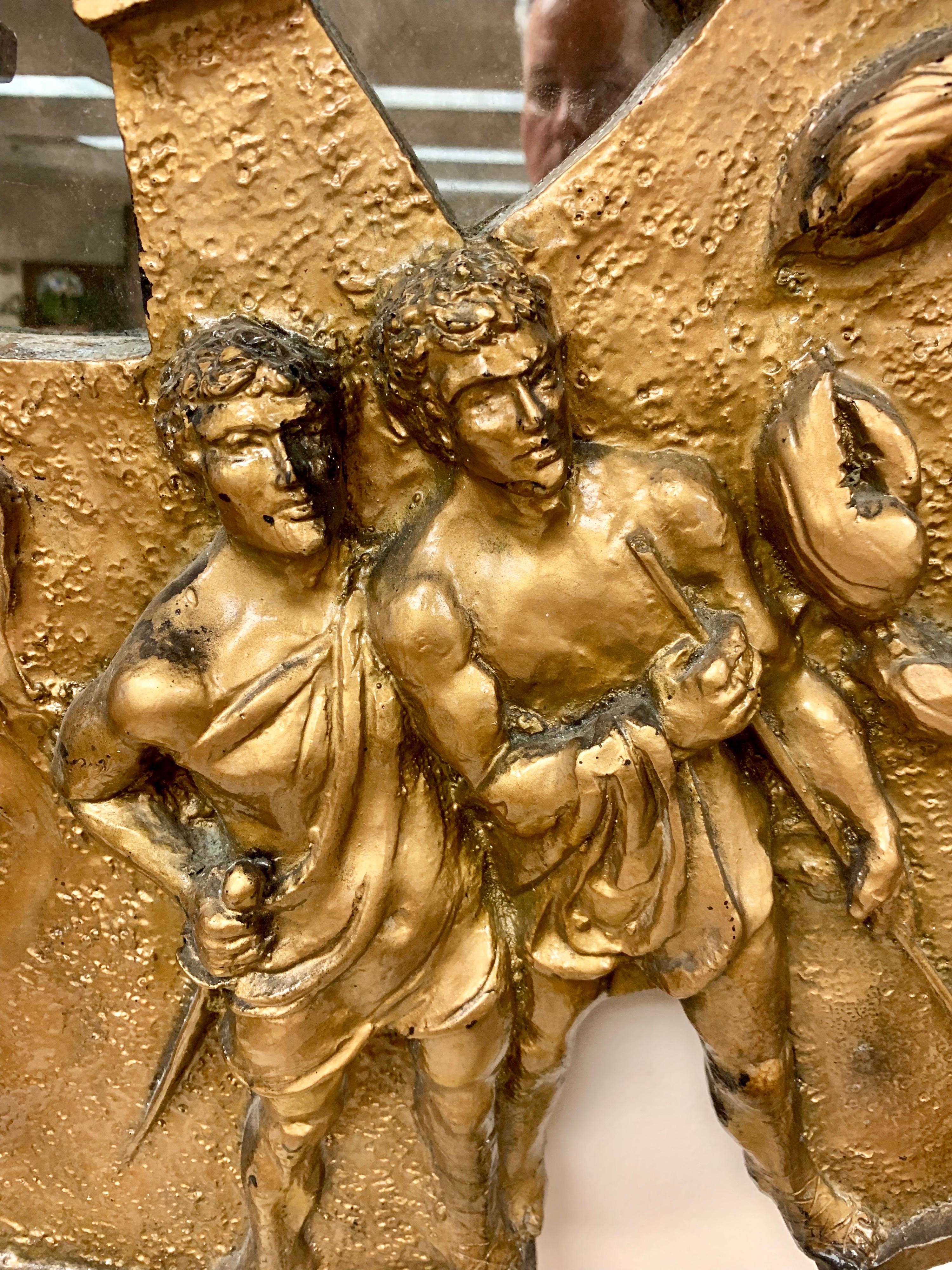 Brutalist Round Gold Midcentury Greek Zodiac Finesse Relief Mirror 6