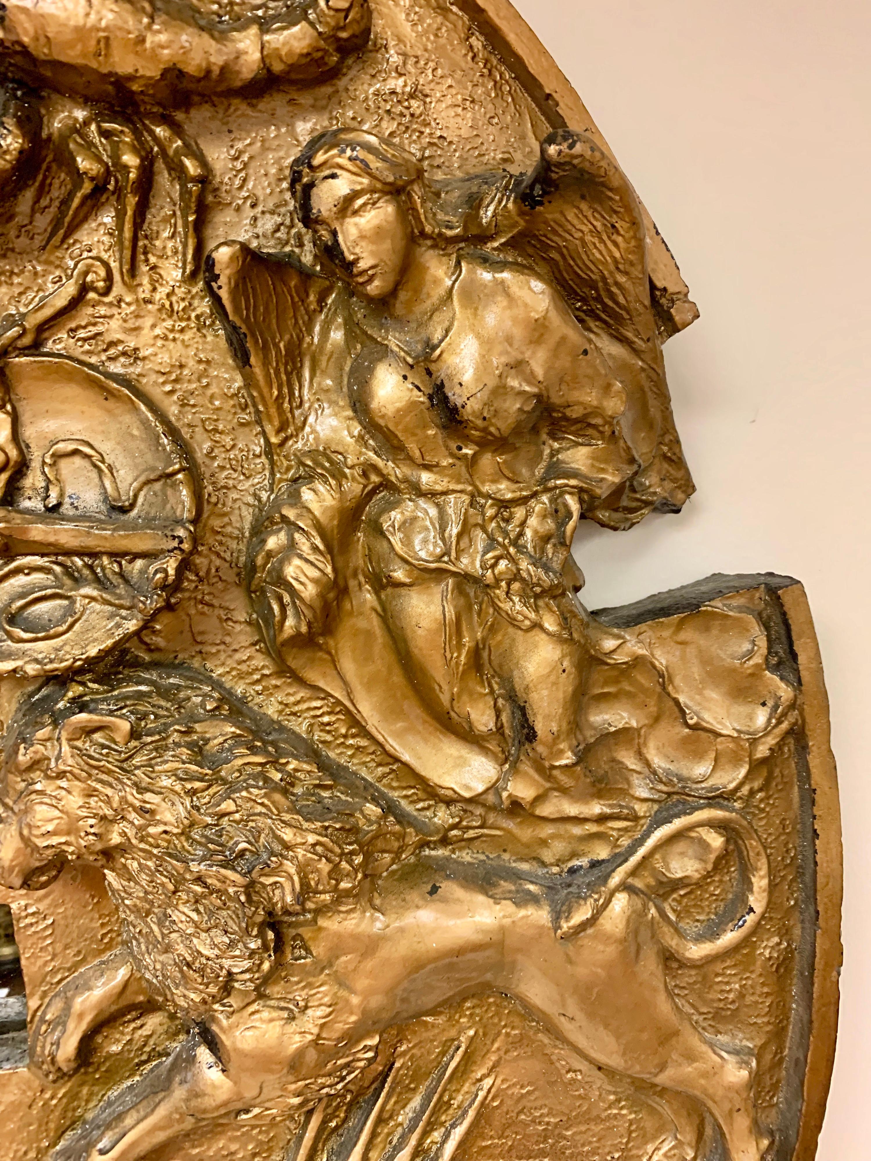Brutalist Round Gold Midcentury Greek Zodiac Finesse Relief Mirror 8