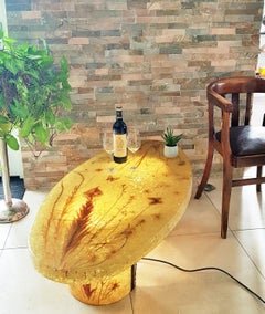 Brutalist Midcentury Illuminated Resin Coffee Side Table from Accolay, France