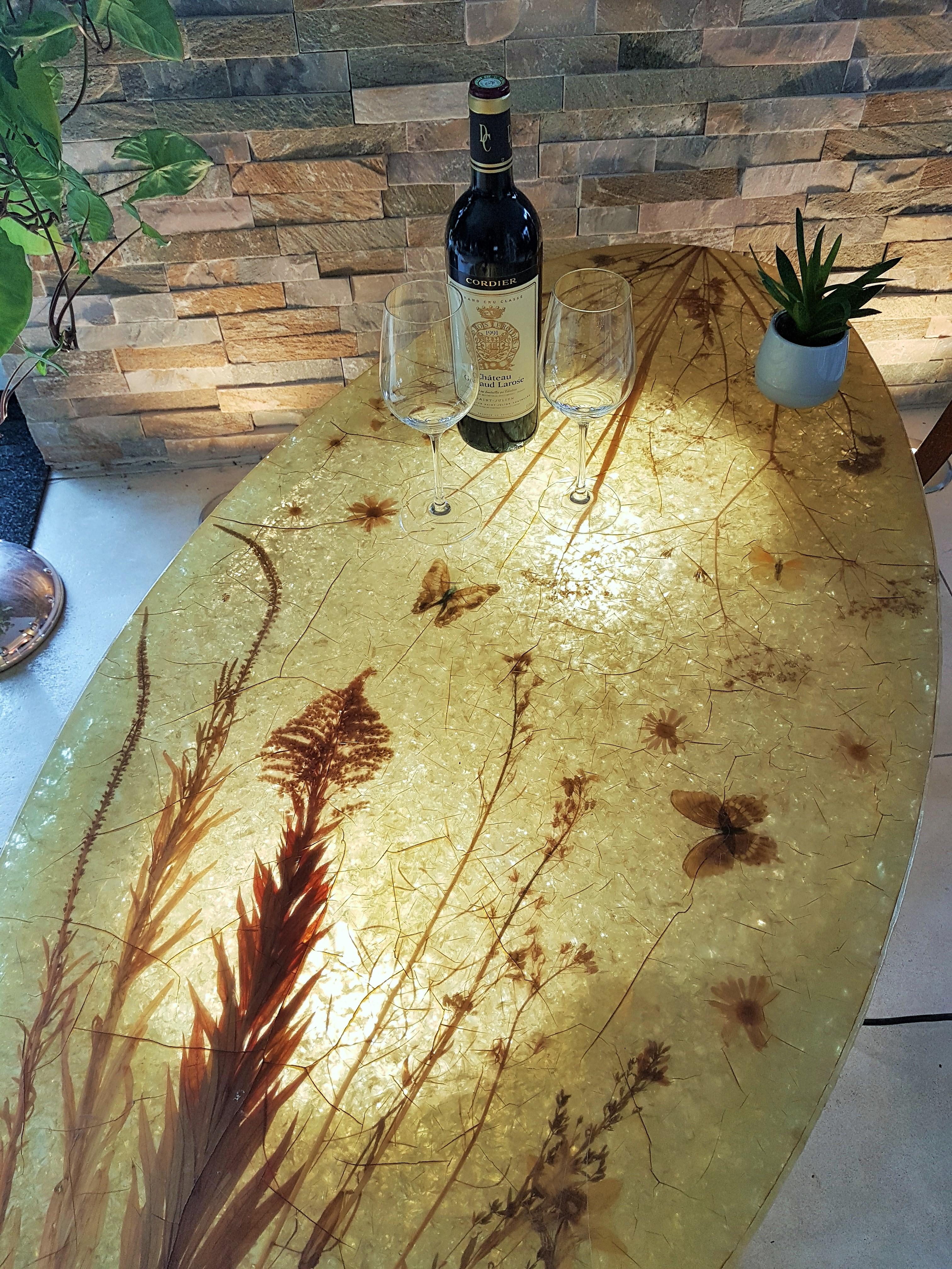 Copper Brutalist Midcentury Illuminated Resin Coffee Side Table from Accolay, France For Sale