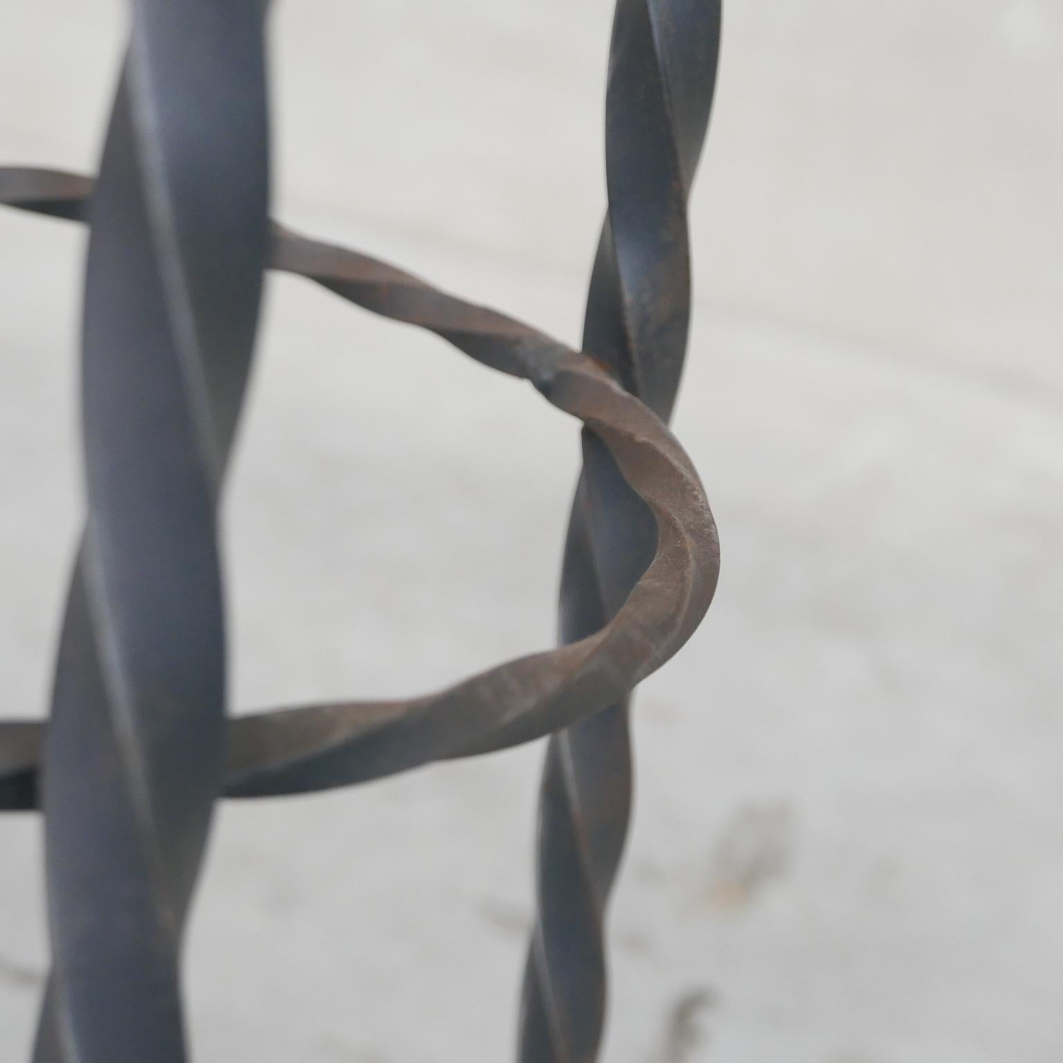 Brutalist Mid-Century Iron and Wood Bar Stools '3' 3