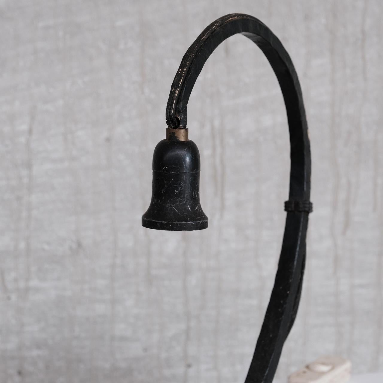 Brutalist Mid-Century Iron French Table Lamp In Good Condition For Sale In London, GB