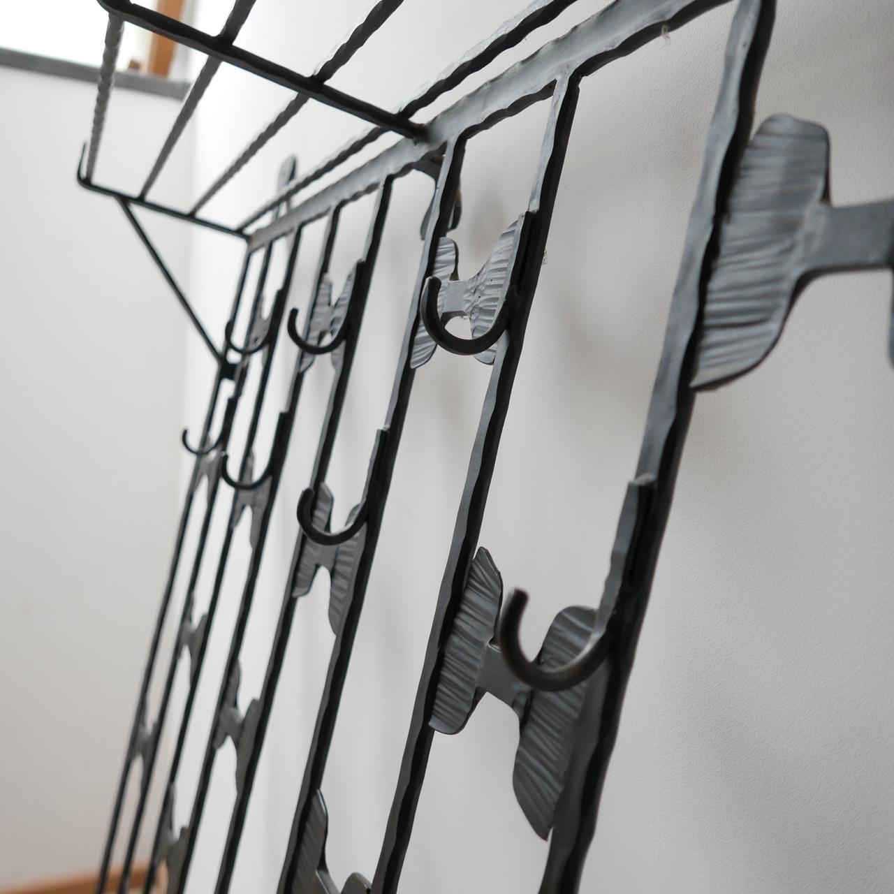 Belgian Brutalist Mid-Century Large Iron Coat Rack and Shelving