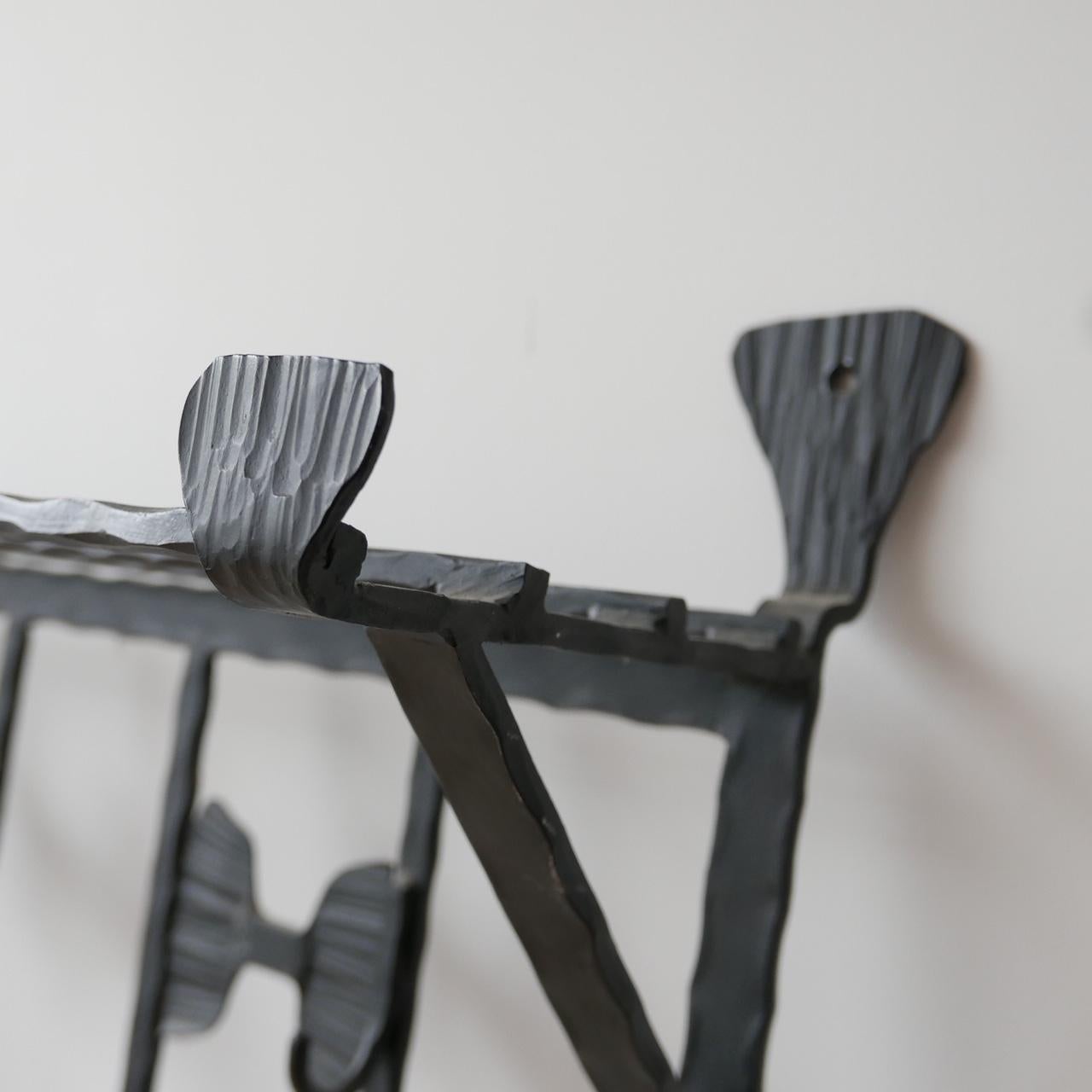 Brutalist Mid-Century Large Iron Coat Rack and Shelving 2