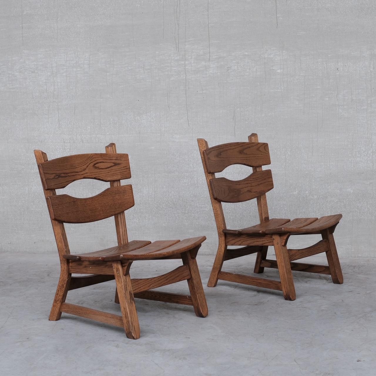 Brutalist Mid-Century Low Wooden Lounge Chairs '7' For Sale 9