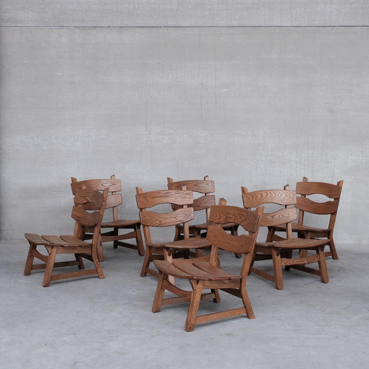 Brutalist Mid-Century Low Wooden Lounge Chairs '7' For Sale 11