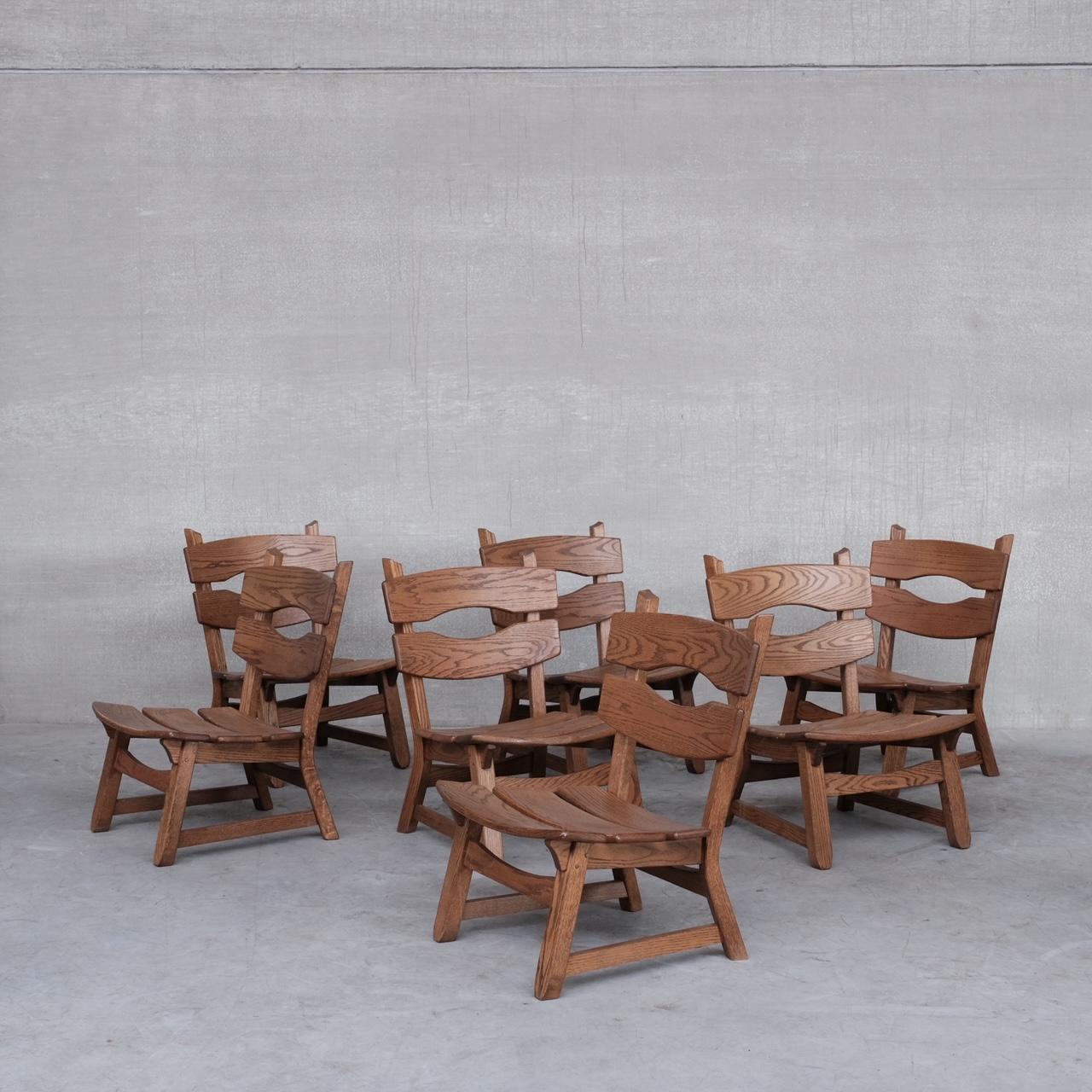 Brutalist Mid-Century Low Wooden Lounge Chairs '7' For Sale 12