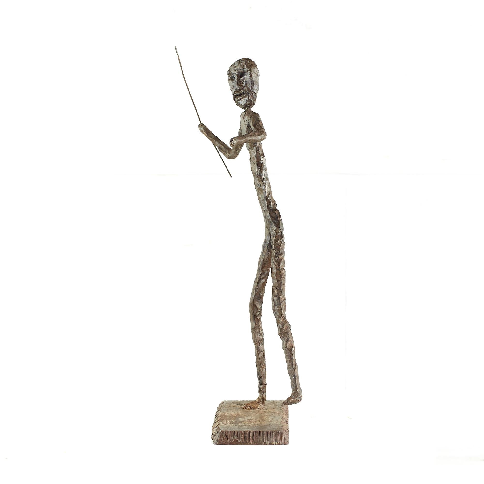 Brutalist Mid Century Man Throwing Spear Steel Sculpture In Good Condition For Sale In Countryside, IL