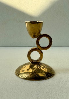Brutalist Mid-Century Modern Cast Brass Candlestick Holder / Candelabra