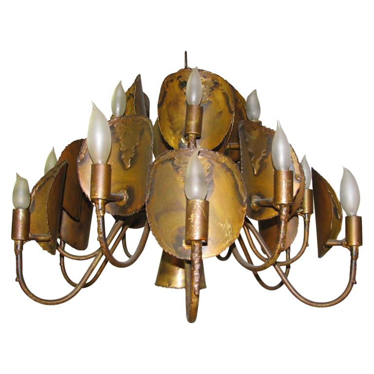 Brutalist Mid-Century Modern Chandelier in the Manner of Curtis Jere