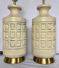 Brutalist Mid-Century Modern Cubist Pottery Table Lamps