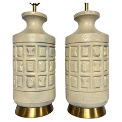 Lampes de table Brutalist Mid-Century Modern Cubist Pottery