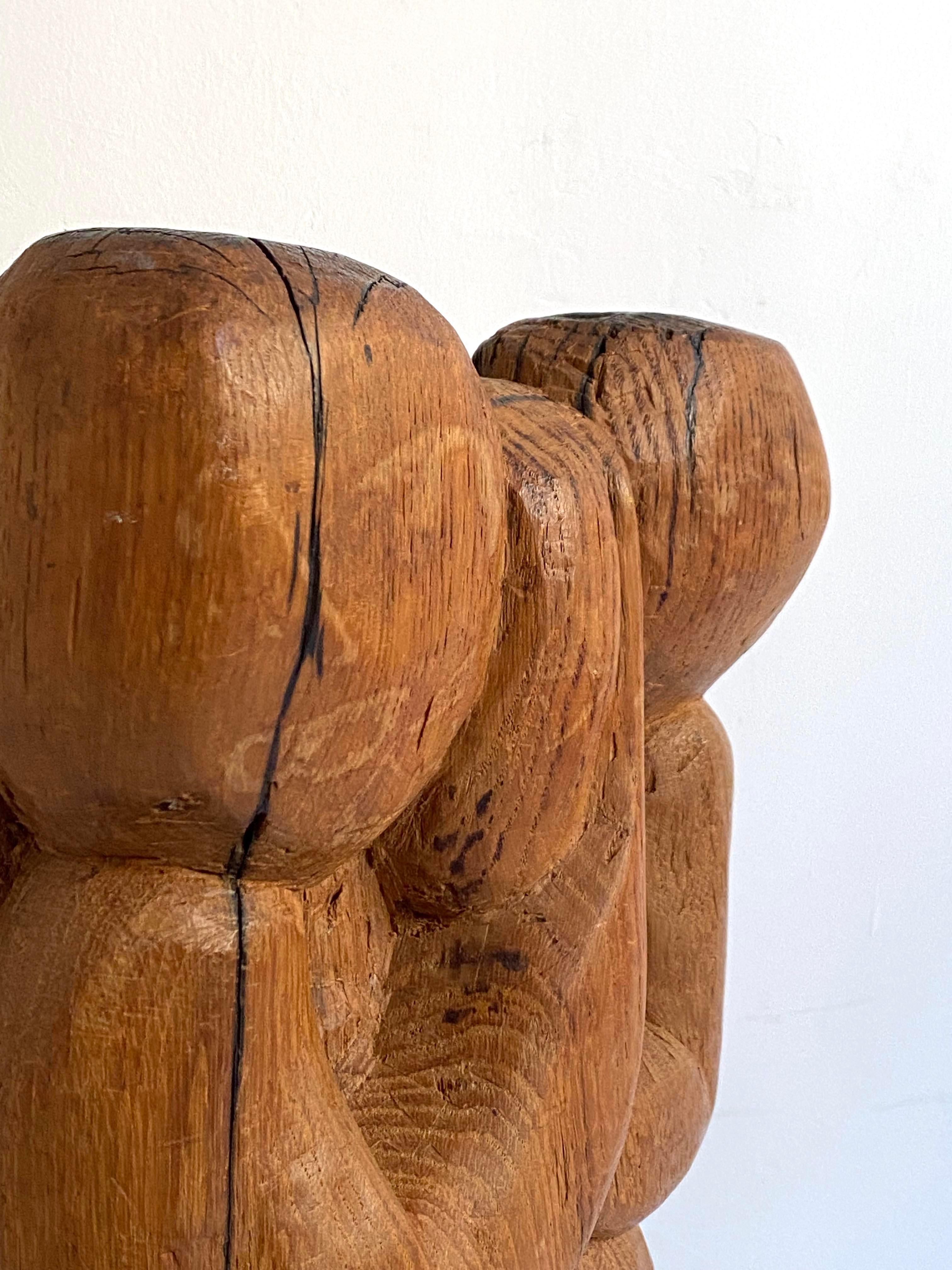 Brutalist/wabi sabi Mid-Century modern Hand-Carved Solid Wood Sculpture, 1970s In Good Condition For Sale In AMSTERDAM, NL
