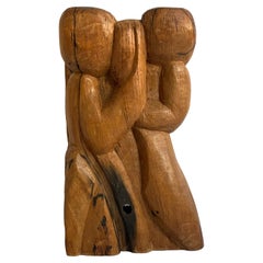 Brutalist/wabi sabi Mid-Century modern Hand-Carved Solid Wood Sculpture, 1970s