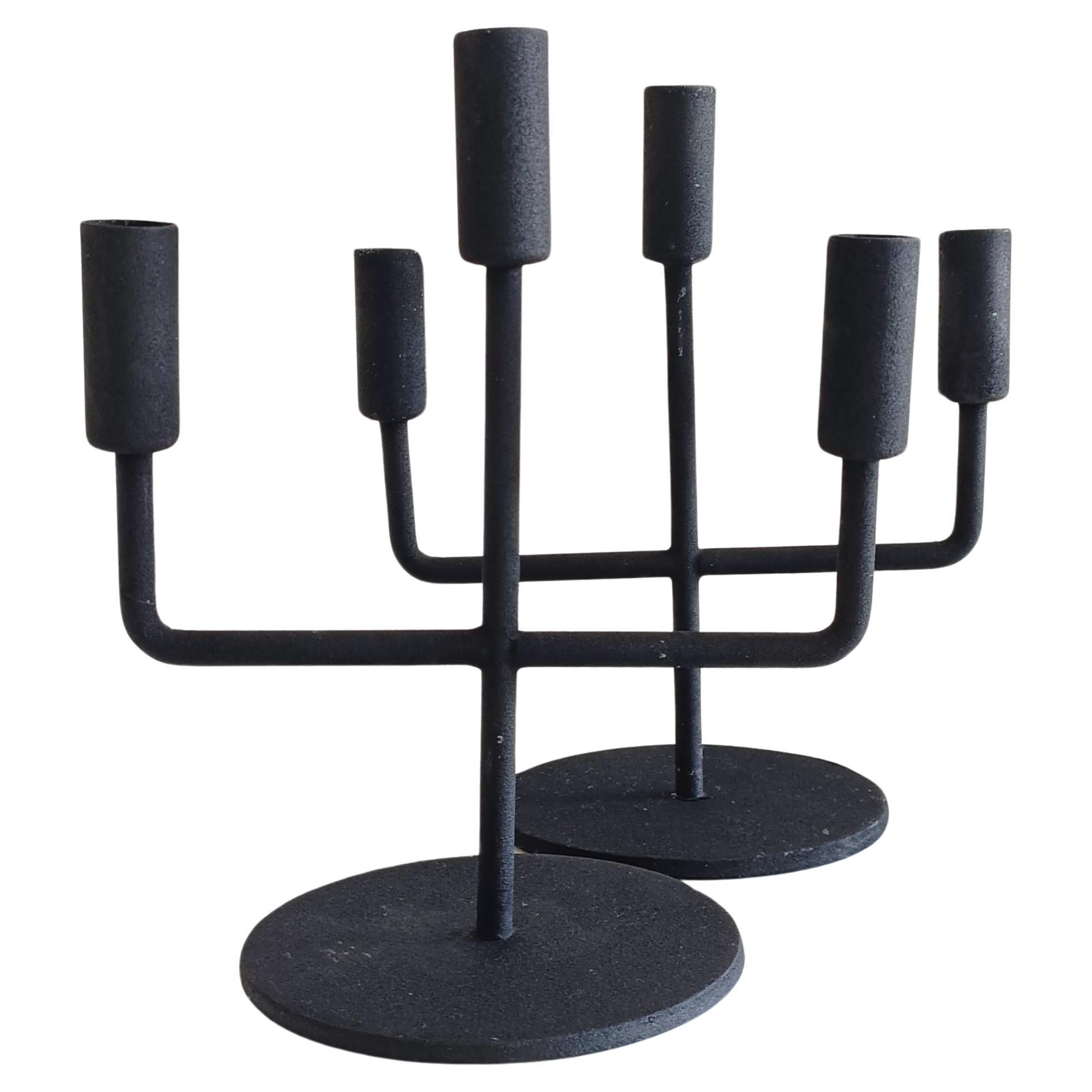 Mid-Century Modern Brutalist Midcentury Minimalist Pair of  Iron Candelabra, Germany, 1950s For Sale