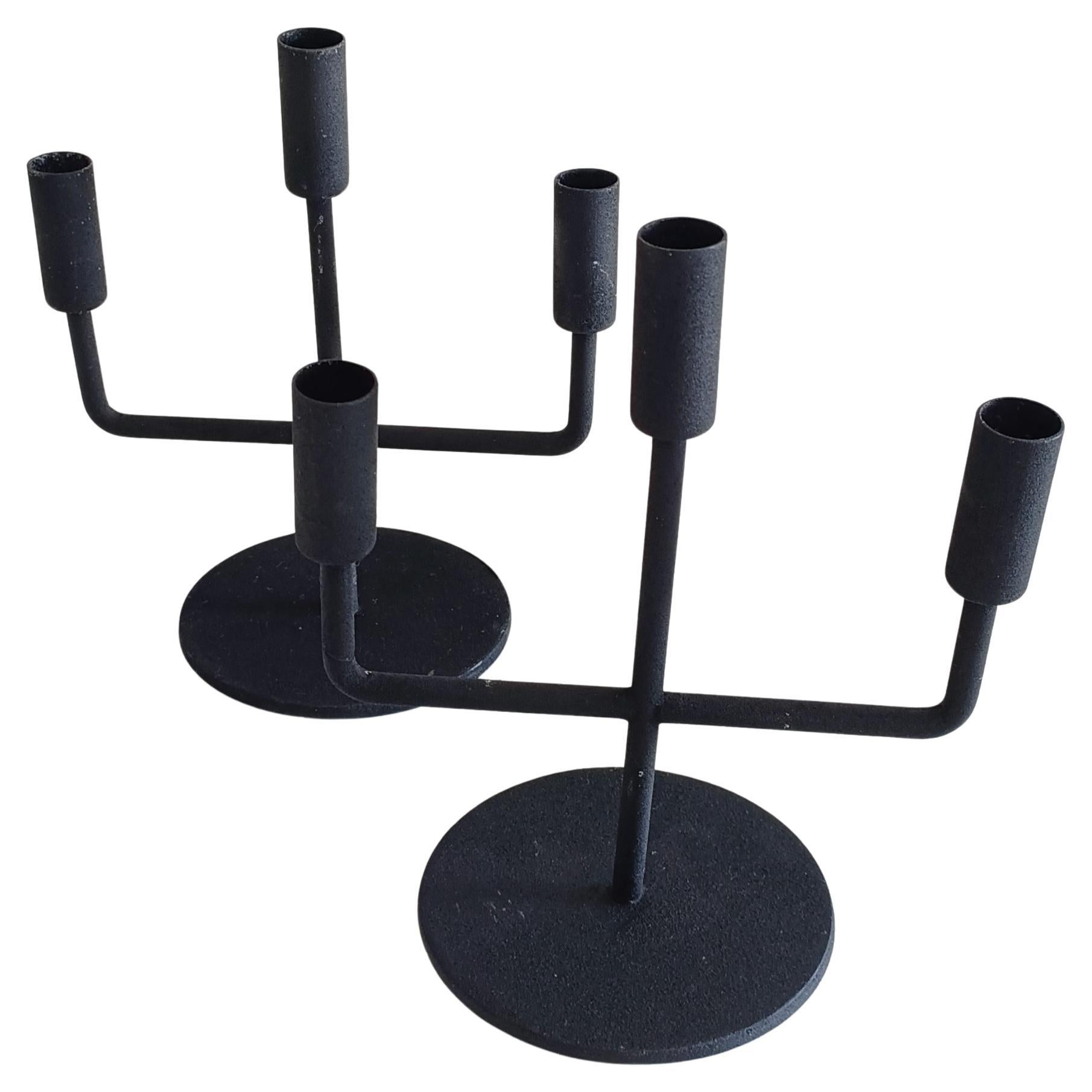 20th Century Brutalist Midcentury Minimalist Pair of  Iron Candelabra, Germany, 1950s For Sale