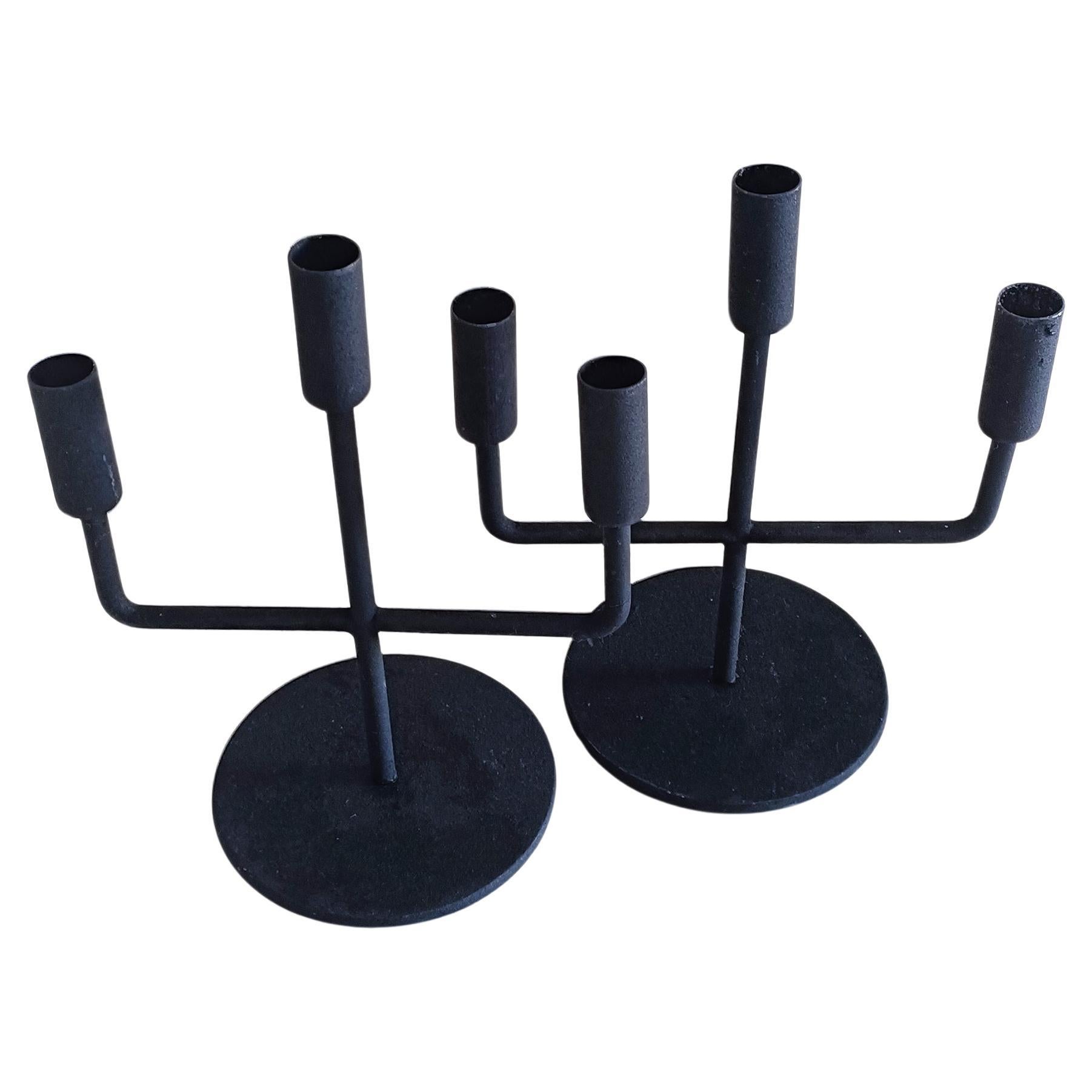 Brutalist Midcentury Minimalist Pair of  Iron Candelabra, Germany, 1950s For Sale 1