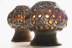 Brutalist Mid-century modern pottery table lamps by Bruno Karlsson EGO, Sweden.