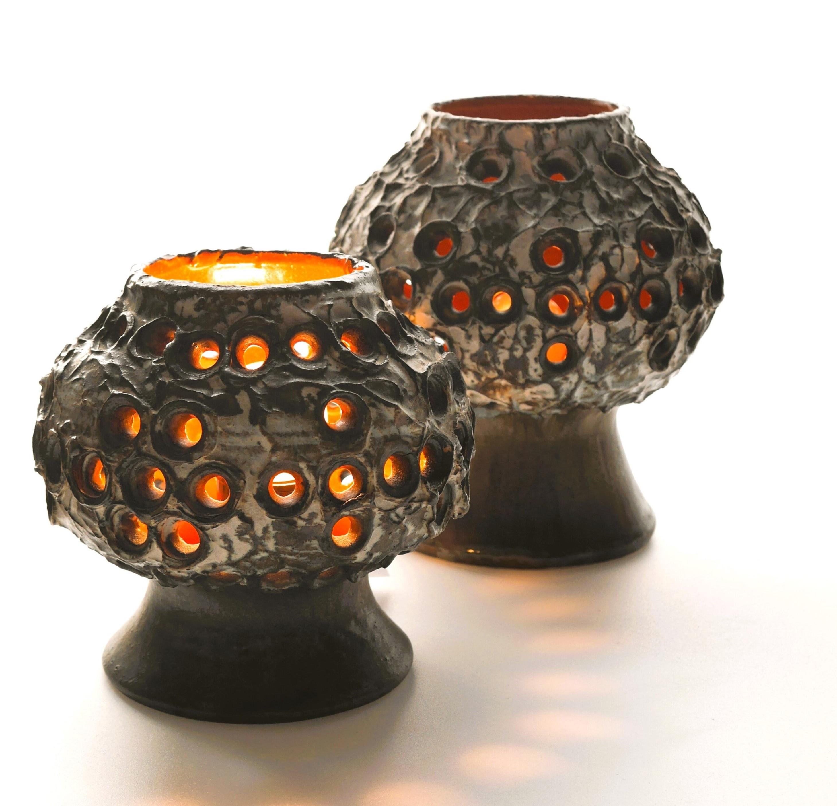 Hand-Crafted Brutalist Mid-century modern pottery table lamps by Bruno Karlsson EGO, Sweden.