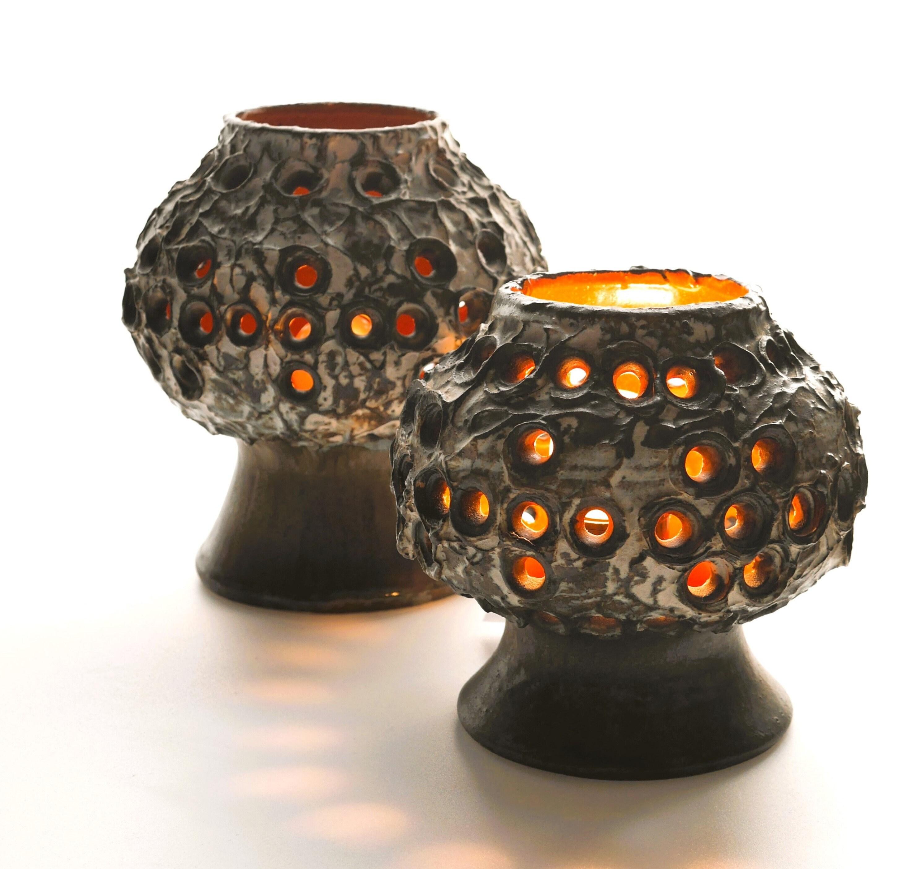 Mid-20th Century Brutalist Mid-century modern pottery table lamps by Bruno Karlsson EGO, Sweden.