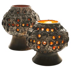 Brutalist Mid-century modern pottery table lamps by Bruno Karlsson EGO, Sweden.