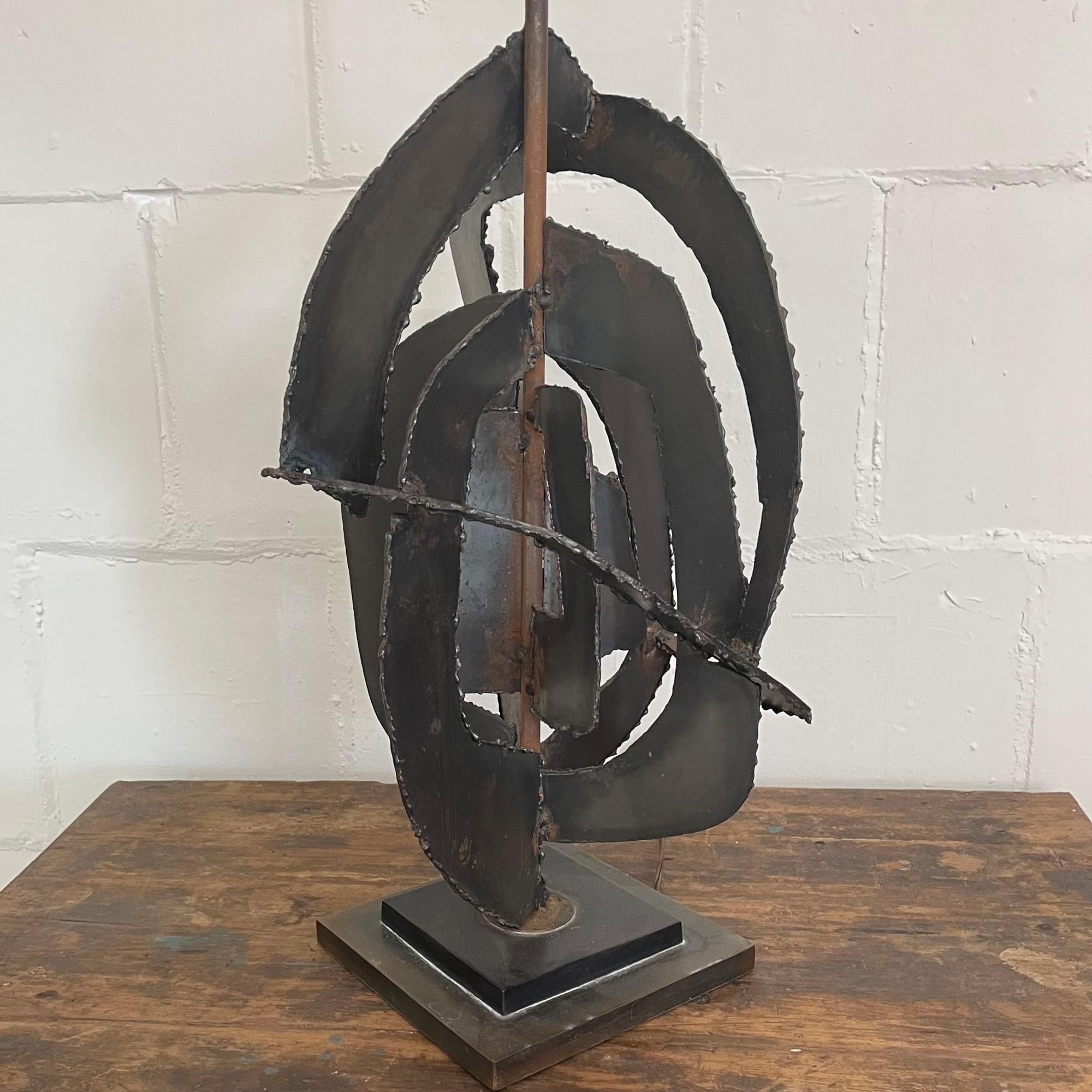 Brutalist Mid-Century Modern Table Lamp, Blackened Steel For Sale 2