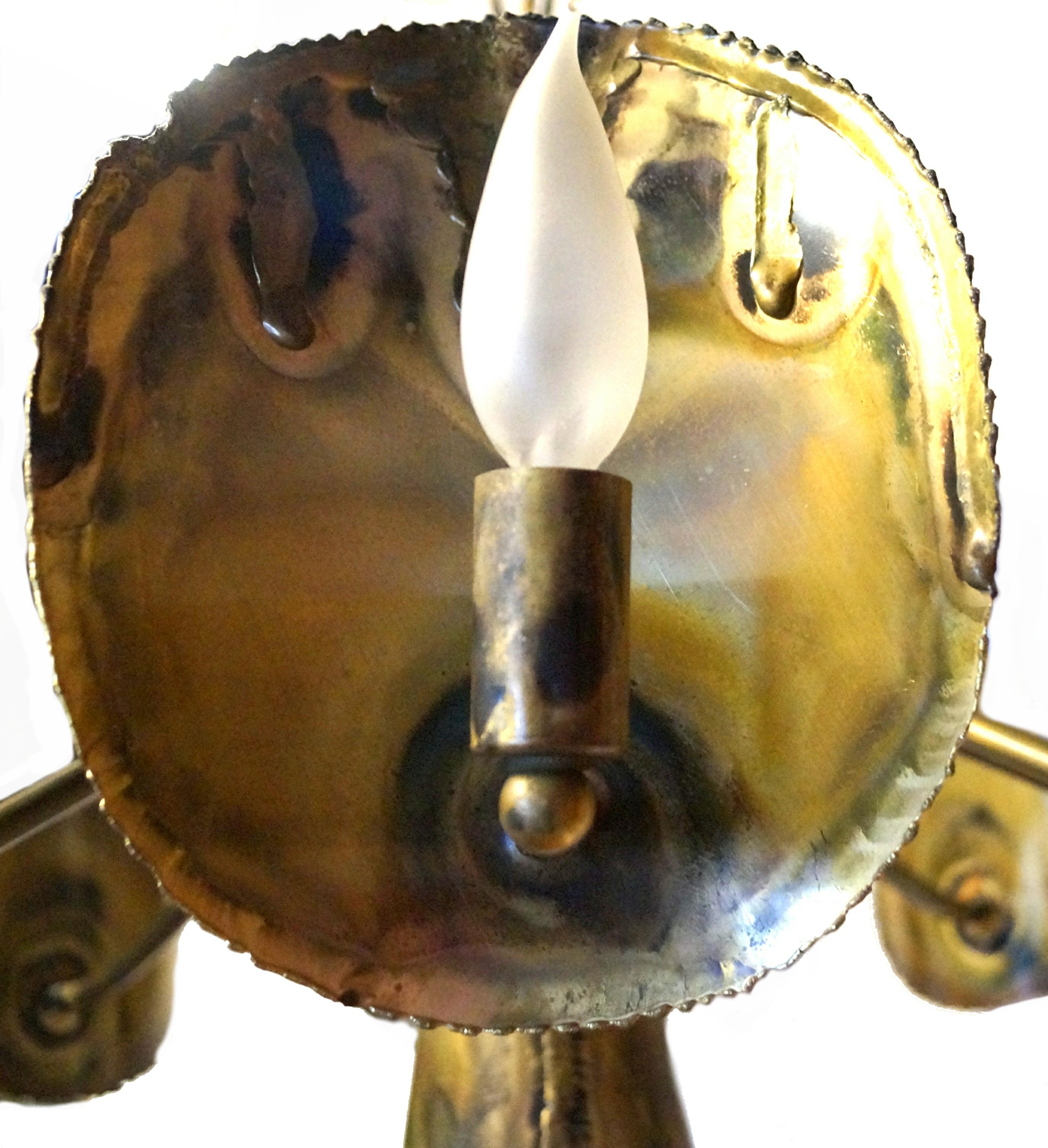 Bruni Brutalist Mid-Century Modern Tom Greene Brass Sculptural Chandelier Feldman Co. en vente