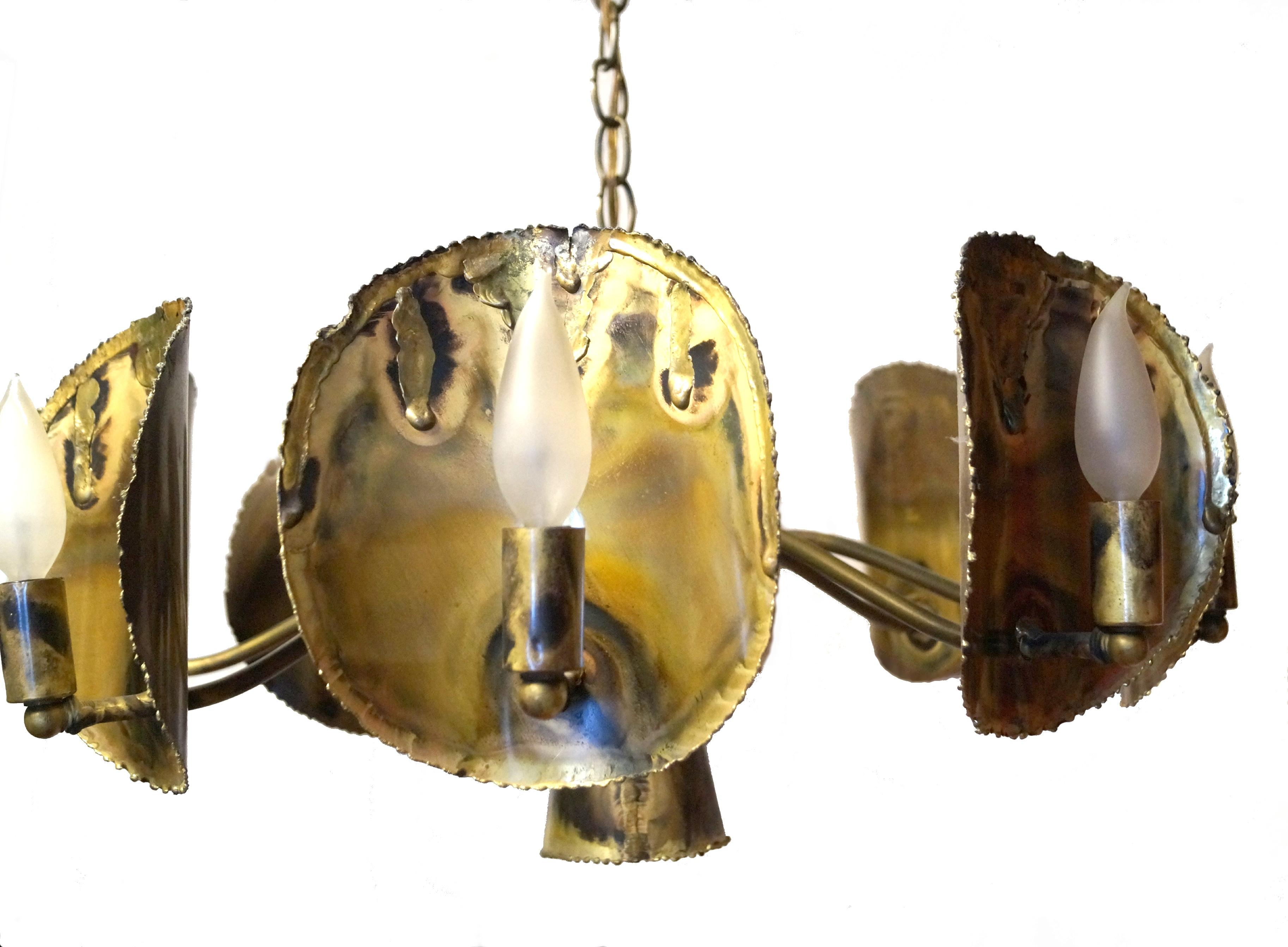 Brutalist Mid-Century Modern Tom Greene Brass Sculptural Chandelier Feldman Co. For Sale 1